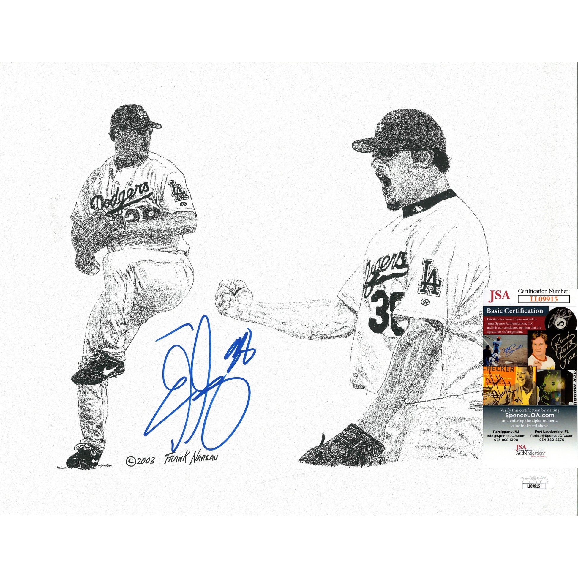 Baseballs- Autographed- Eric Gagne Signed Los Angeles Dodgers 11x14 Frank Nareau Art Print Litho JSA Cert Authentication 101