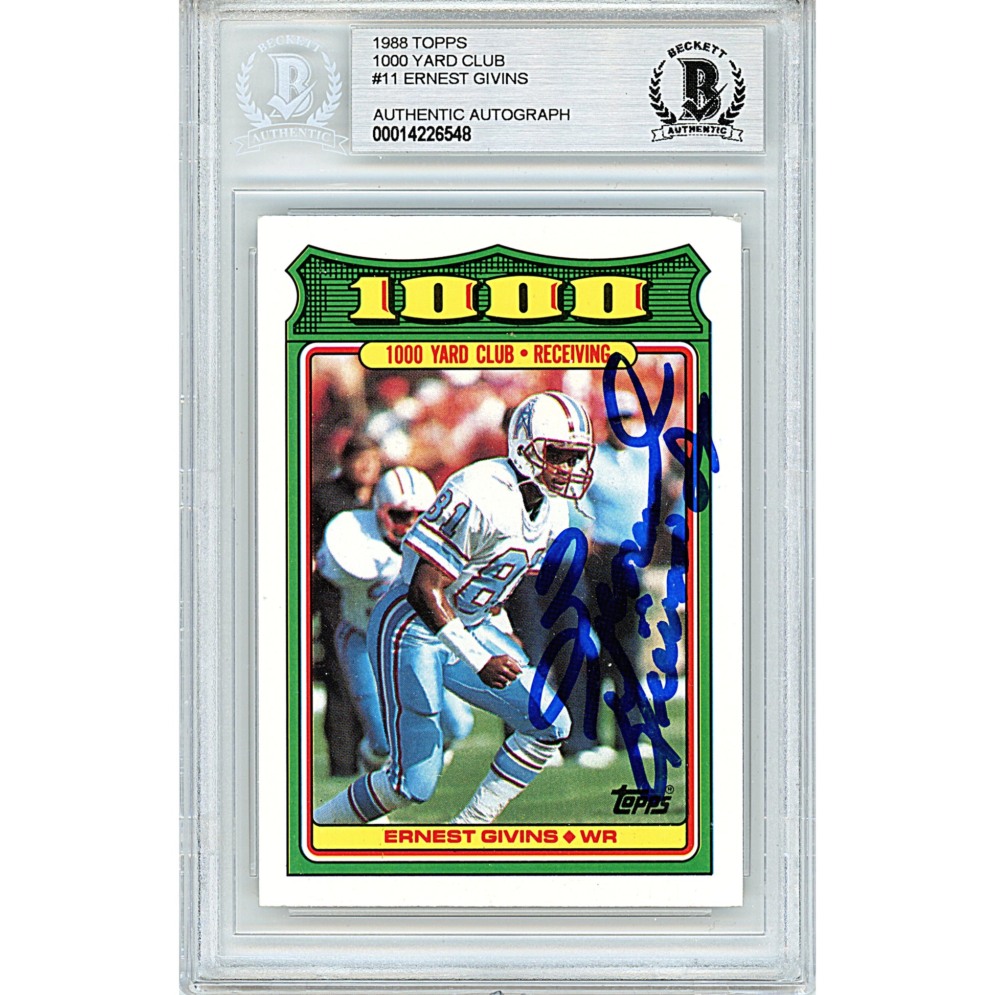 Footballs- Autographed- Ernest Givins Signed Houston Oilers 1988 Topps 1000 Yard Club Football Card Beckett BAS Slabbed 00014226548 - 101