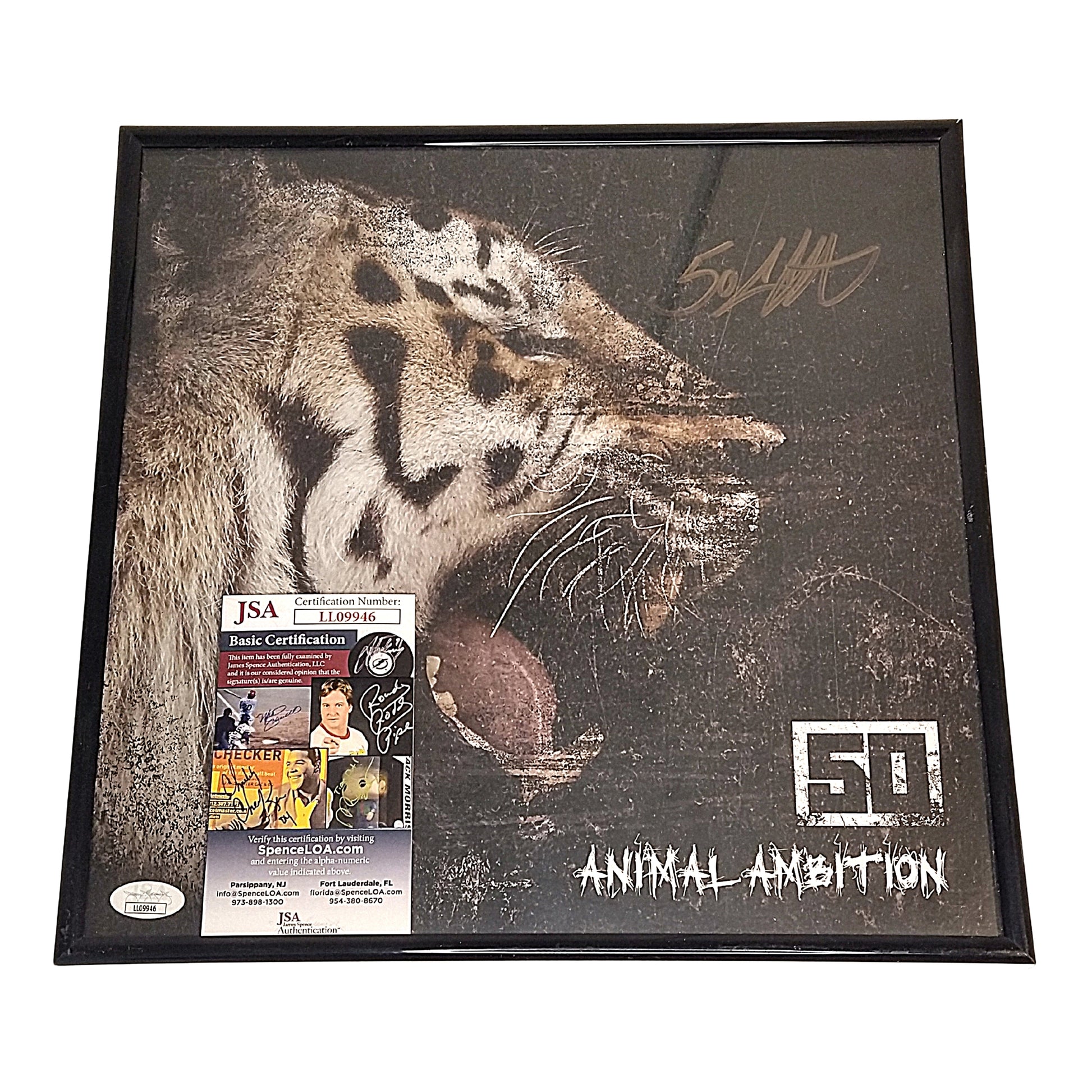 Music- Autographed- 50 Cent Signed Animal Ambition 12x12 Inch Record Album Print Framed JSA Authentication 103