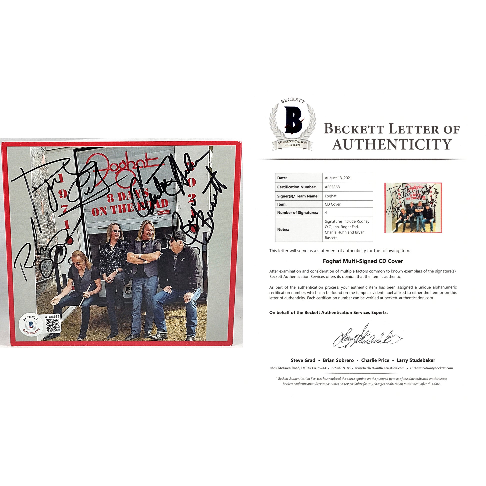 Music- Autographed- Foghat Signed 8 Days On The Road Compact Disc CD Cover Beckett Authentication 101