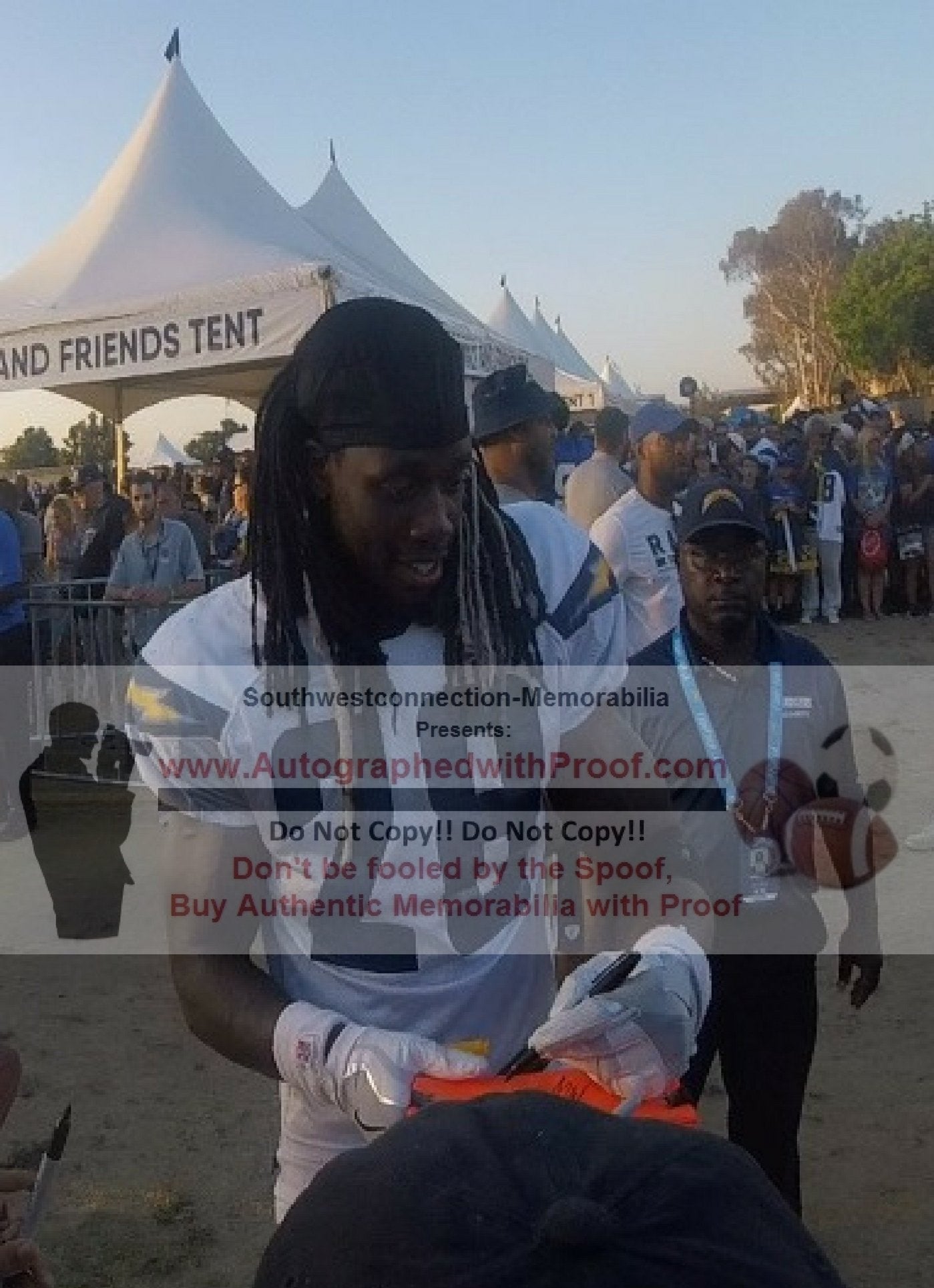 Football End Zone Pylons-Autographed - Melvin Gordon Signing LA Chargers Photo Football Pylon, Proof