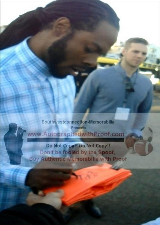Football End Zone Pylons-Autographed - Richard Sherman Signing Seattle Seahawks Photo Pylon, Proof