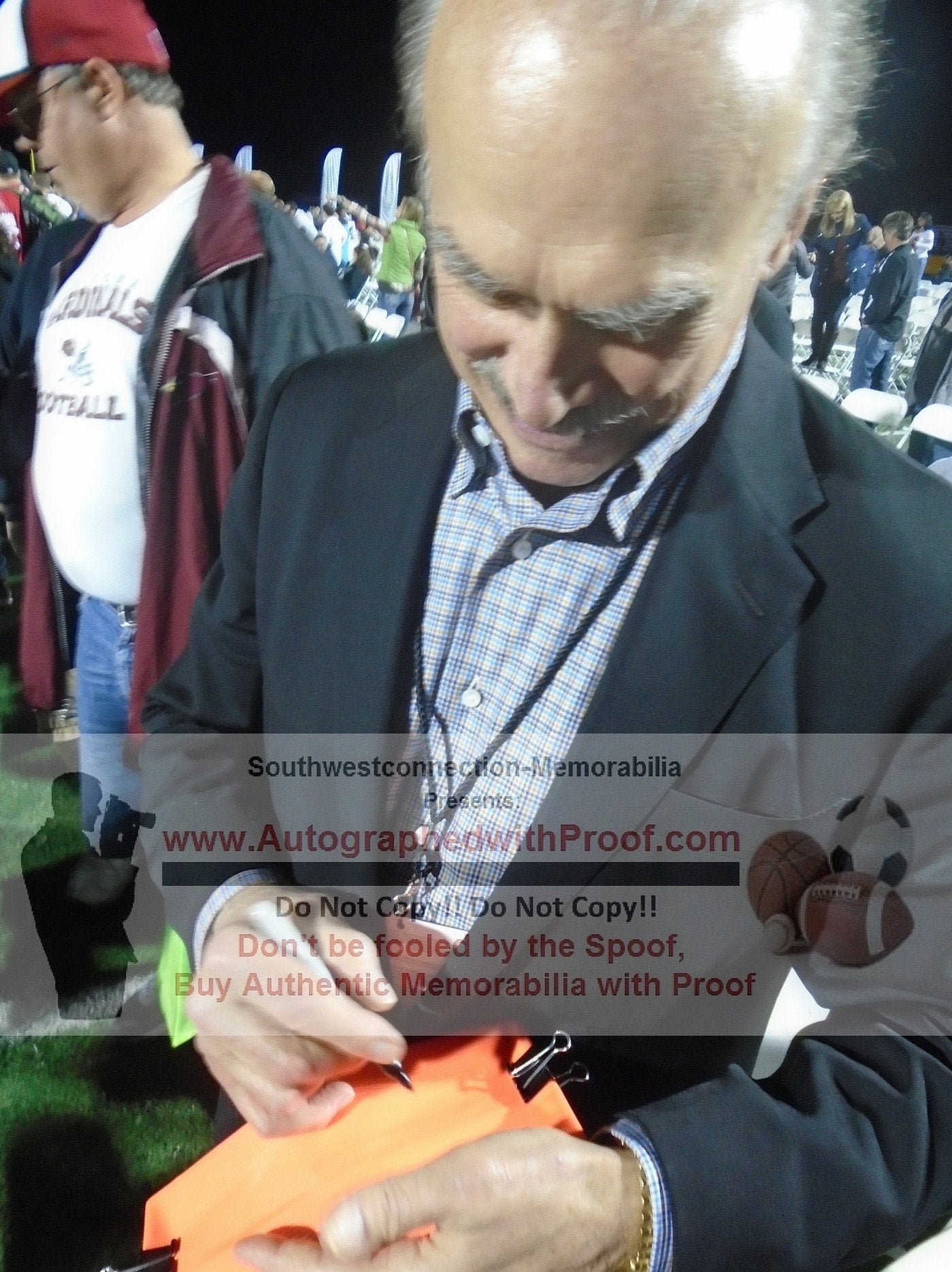 Rocky Bleier signed football – signature close-up – Beckett COA