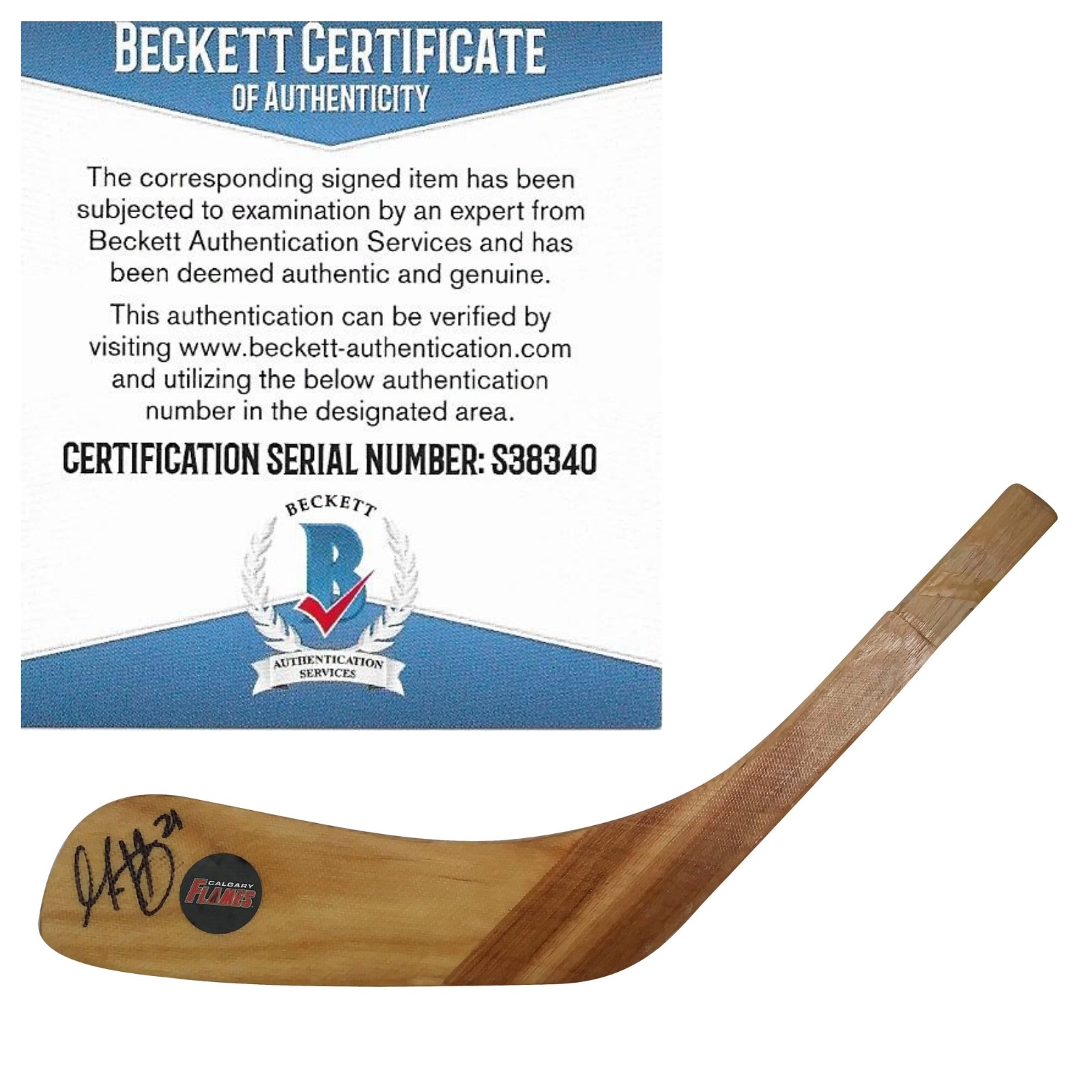 Hockey Stick Blades- Autographed- Garnet Hathaway Signed Calgary Flames Logo Hockey Stick Blade Proof Photo - Beckett BAS - 101