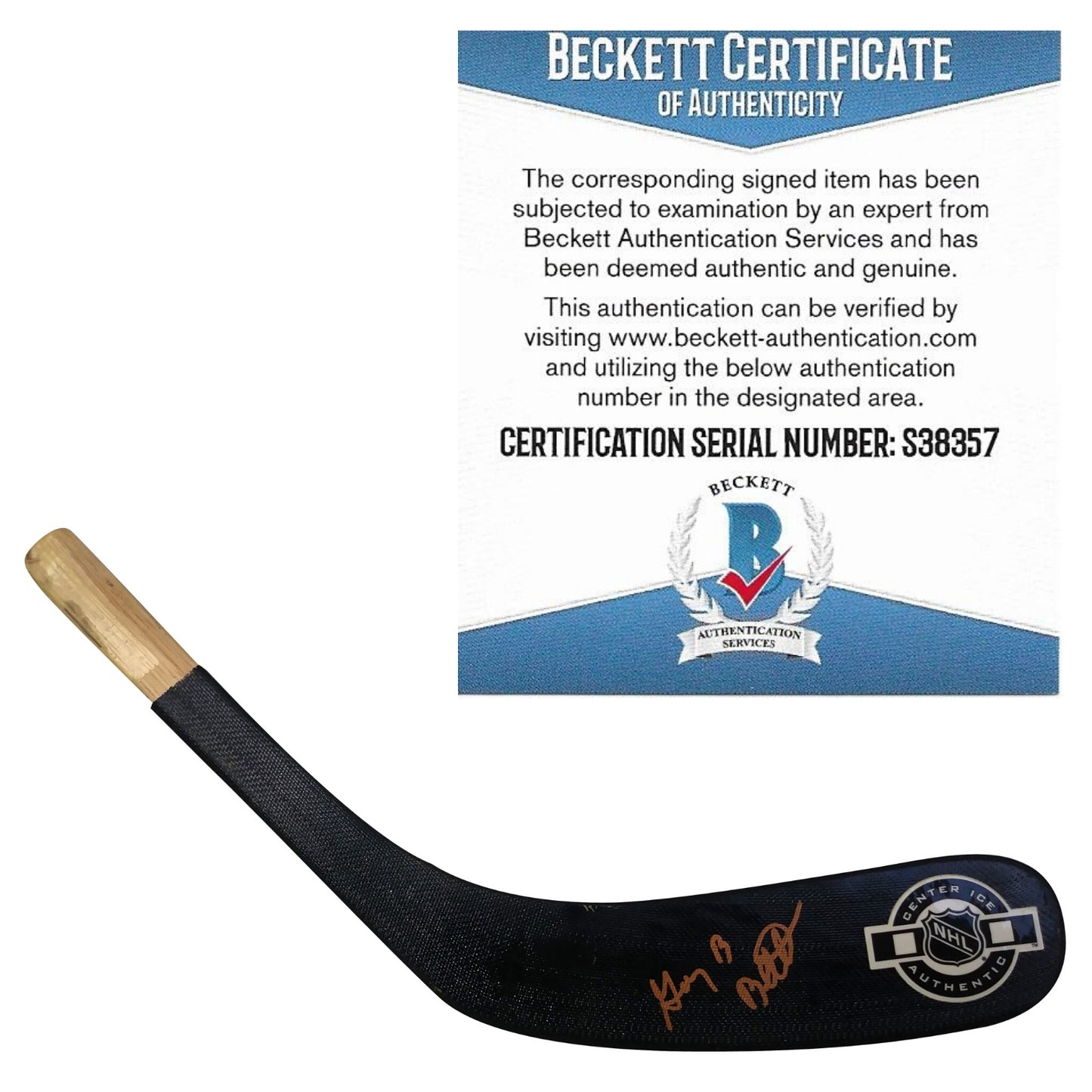 Hockey Stick Blades- Autographed- Gary Bettman Signed NHL Logo Hockey Stick Blade Proof Photo- Beckett BAS - 101