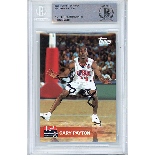 Basketballs- Autographed- Gary Payton Signed 2000 Topps Team USA Basketball Card Beckett Slabbed - Seattle SuperSonics - Miami Heat - 00014524648 - 101