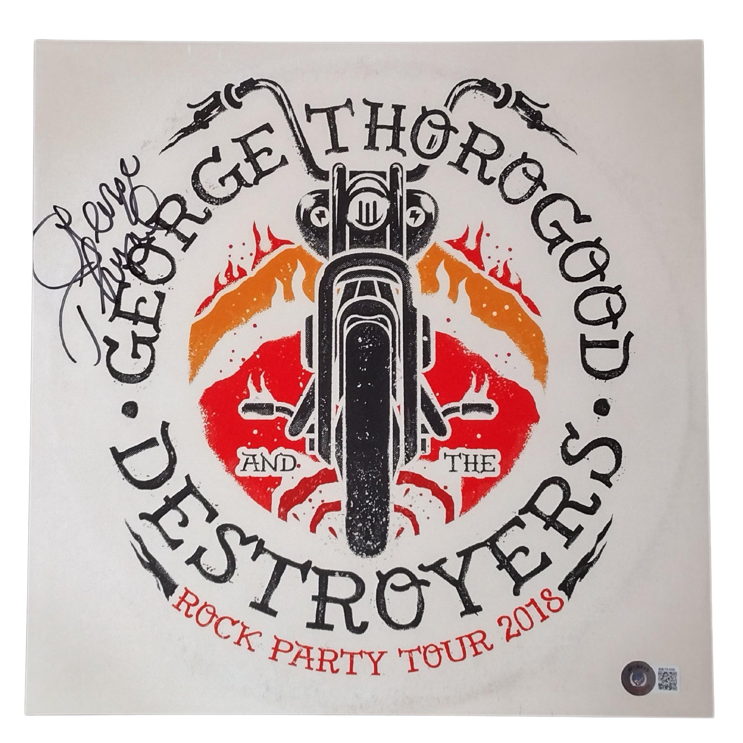 Music- Autographed- George Thorogood Signed Rock Party Tour 2018 12x12 Inch Record Album Flat Poster Beckett Authentication 202