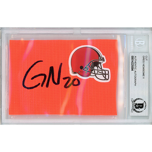 Footballs- Autographed- Greg Newsome II Signed Cleveland Browns Football End Zone Pylon Piece Beckett BAS Slabbed 00014225584 - 101