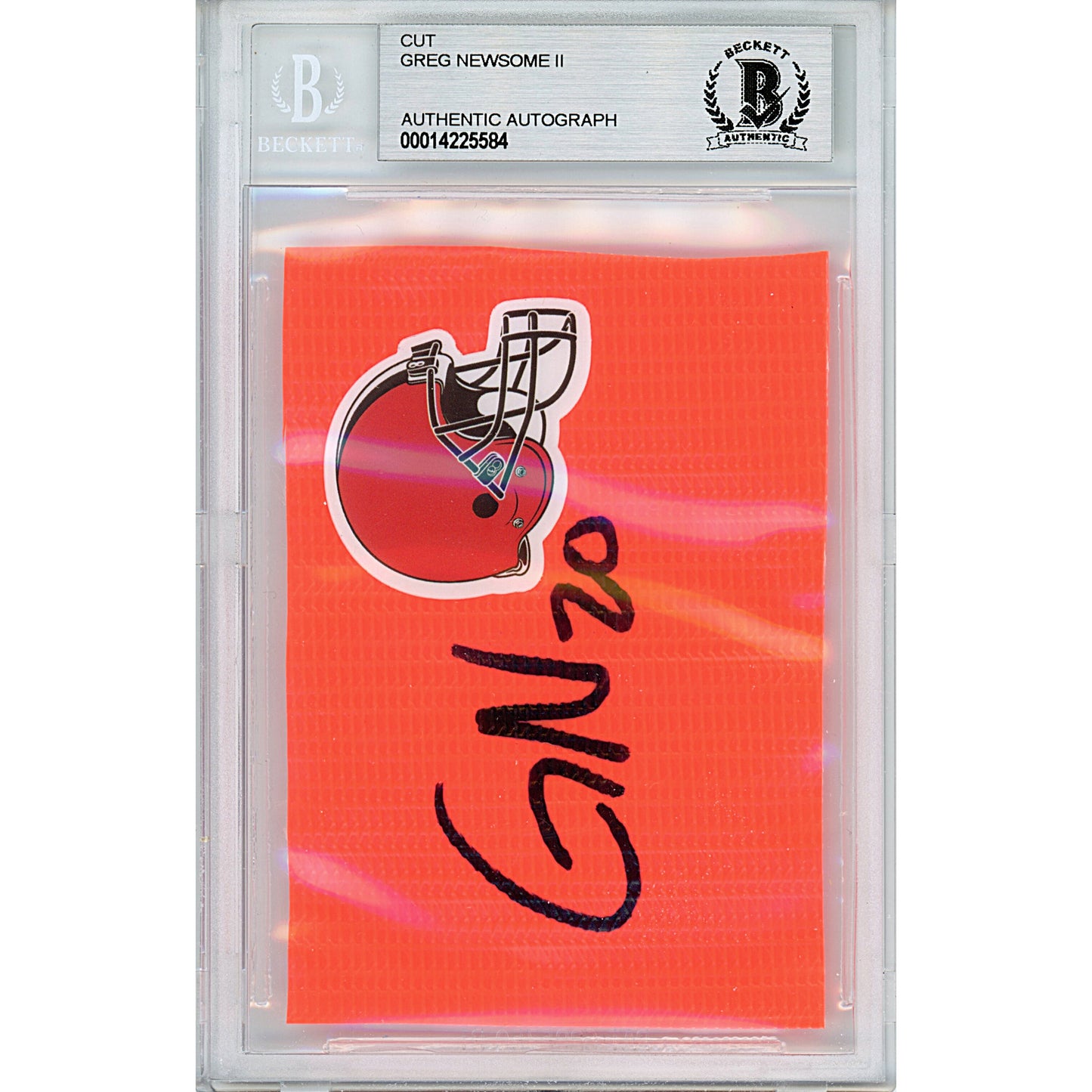 Footballs- Autographed- Greg Newsome II Signed Cleveland Browns Football End Zone Pylon Piece Beckett BAS Slabbed 00014225584 - 102