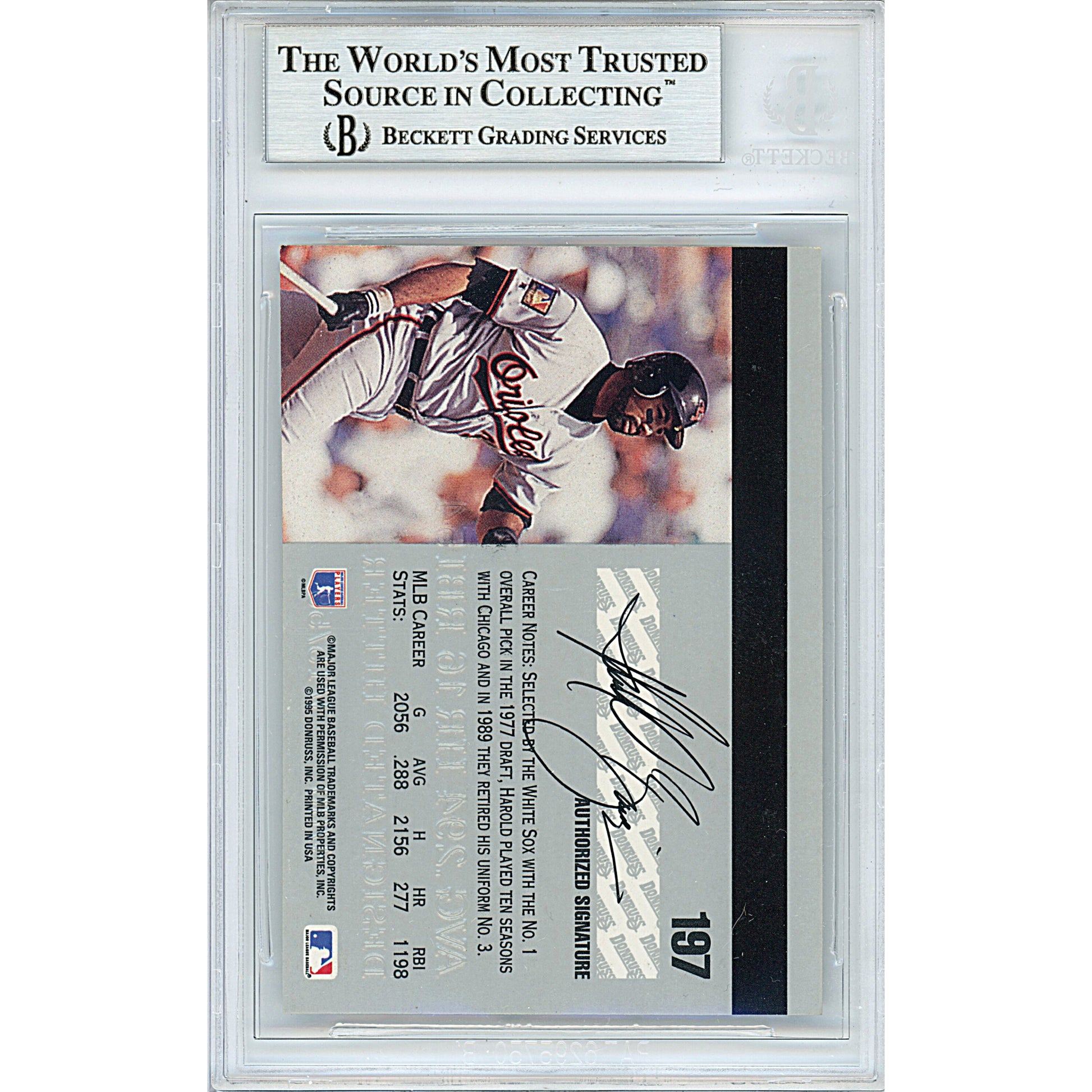 Baseballs- Autographed- Harold Baines Signed Baltimore Orioles 1995 Donruss Studio Baseball Card Beckett Slabbed 00012867193 - 104
