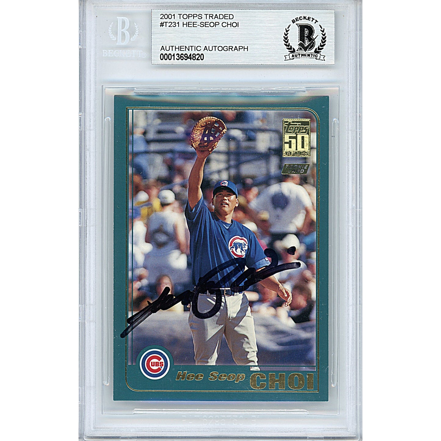 Baseballs- Autographed- Hee Seop Choi Signed Chicago Cubs 2001 Topps Traded Baseball Card Beckett BAS Slabbed 00013694820 - 101