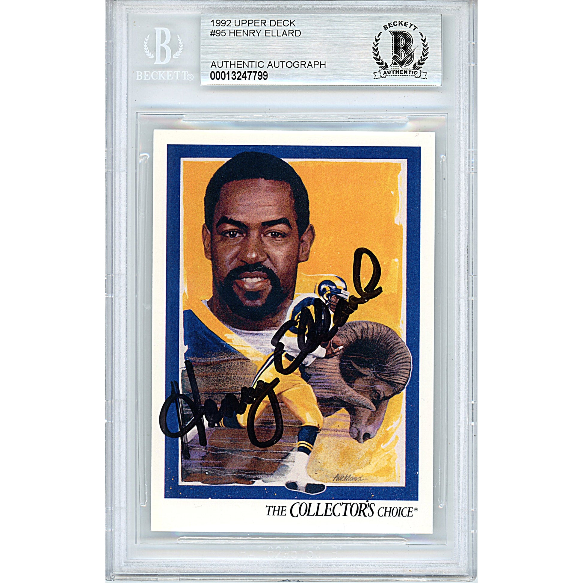 Footballs- Autographed- Henry Ellard Signed Los Angeles Rams 1992 Upper Deck Football Card Beckett BAS Authentication Slabbed 00013247799 - 101