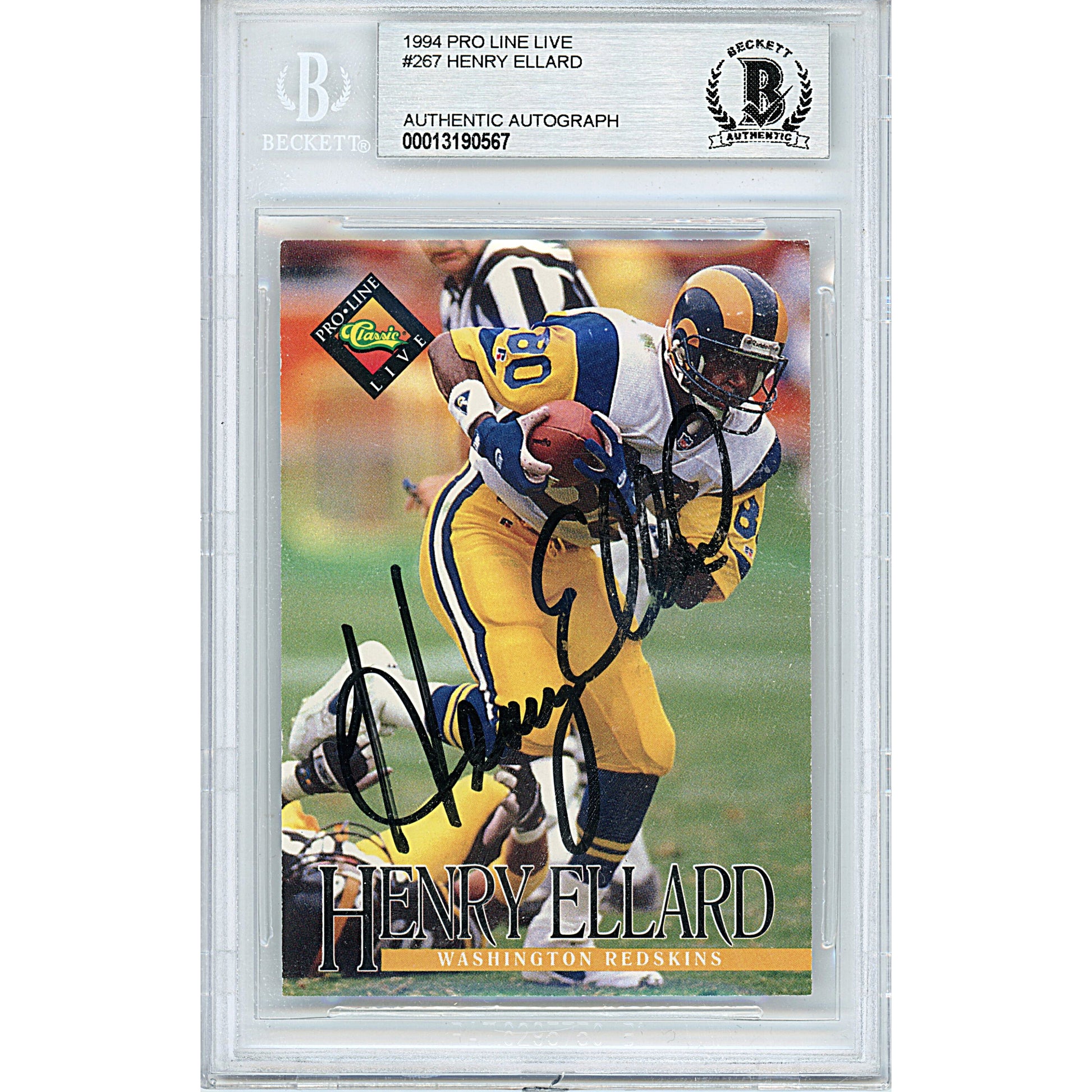 Footballs- Autographed- Henry Ellard Signed Los Angeles Rams 1994 Classic Pro Line Live Football Card Beckett BAS Authenticated Slabbed 00013190654 - 101