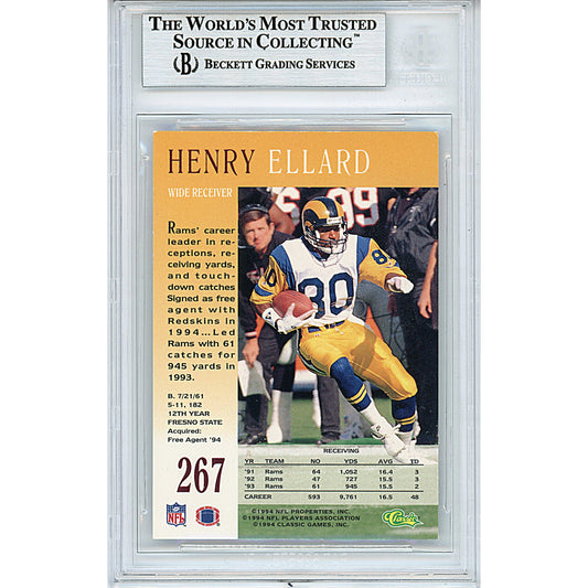 Footballs- Autographed- Henry Ellard Signed Los Angeles Rams 1994 Classic Pro Line Live Football Card Beckett BAS Authenticated Slabbed 00013190654 - 102