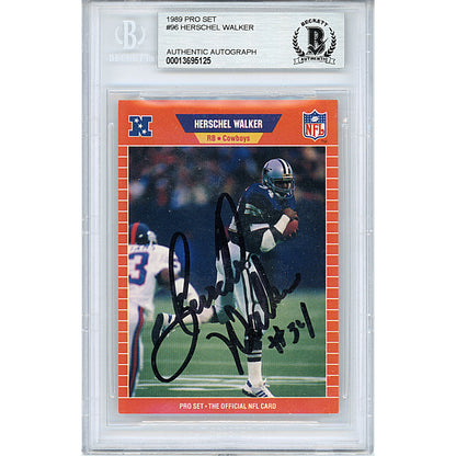 Footballs- Autographed- Herschel Walker Signed Dallas Cowboys 1989 NFL Pro Set Football Card Beckett Slabbed 00013247925 - 101
