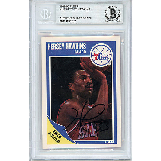 Basketballs- Autographed- Hersey Hawkins Signed Philadelphia 76ers 1989-1990 Fleer Basketball Card Beckett BAS Slabbed 00013190787 - 101