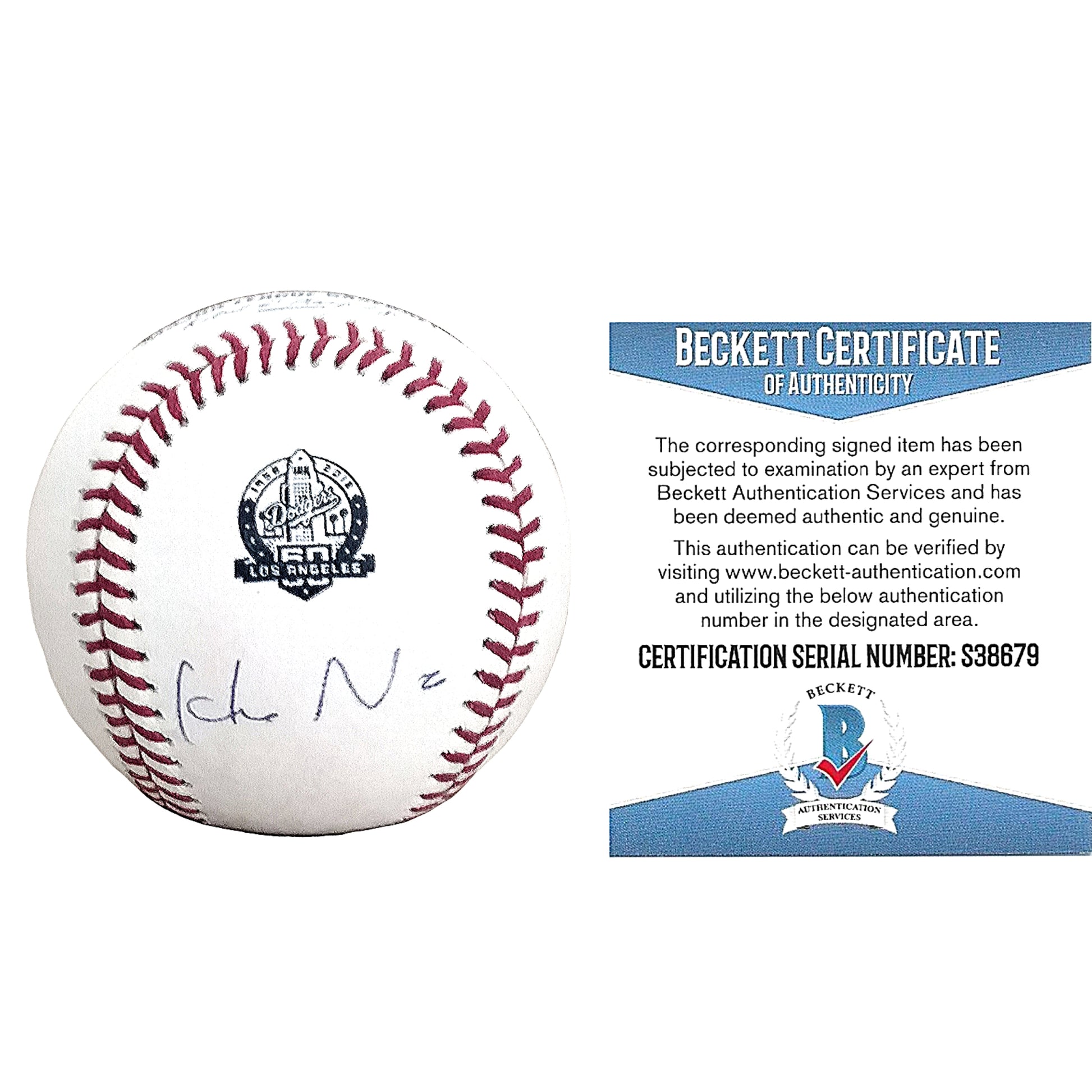 Baseballs- Autographed- Hideo Nomo Signed Los Angeles Dodgers 60th Anniversary Logo Baseball Proof Photo Beckett BAS Authentication - 101