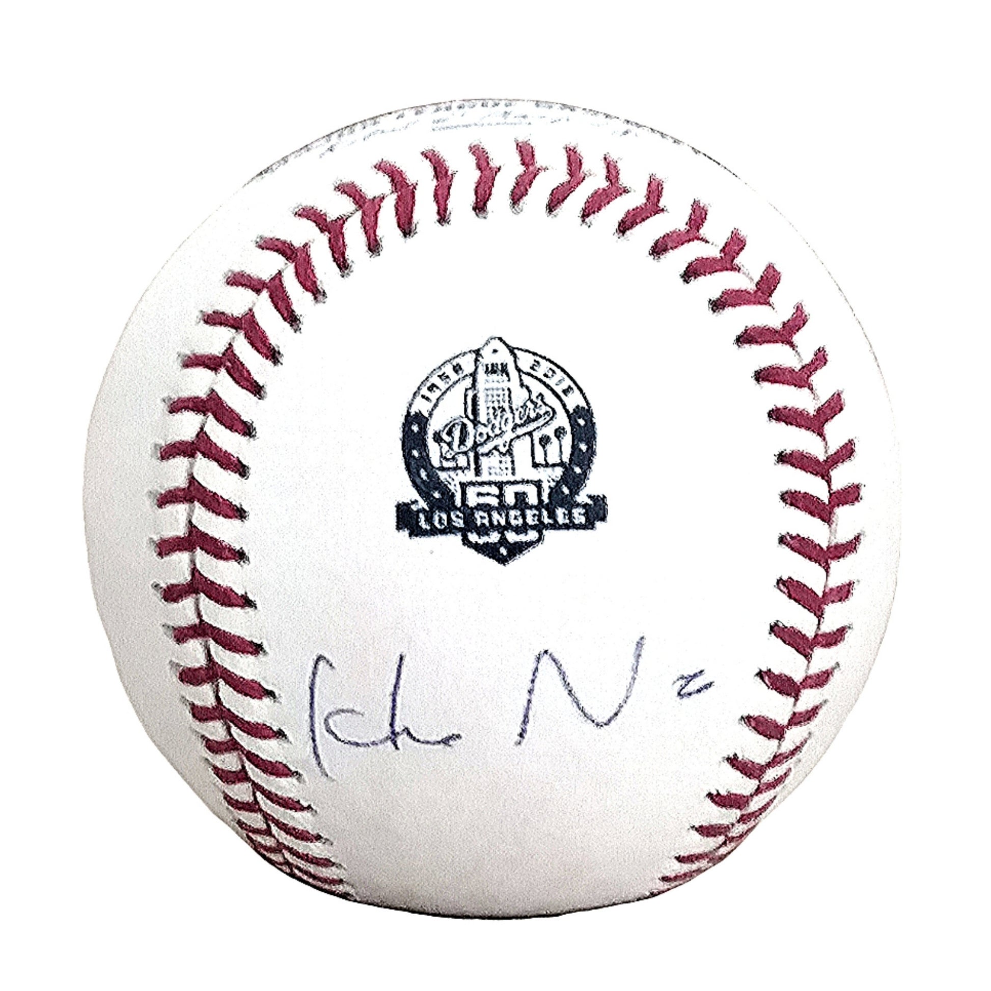 Baseballs- Autographed- Hideo Nomo Signed Los Angeles Dodgers 60th Anniversary Logo Baseball Proof Photo Beckett BAS Authentication - 102