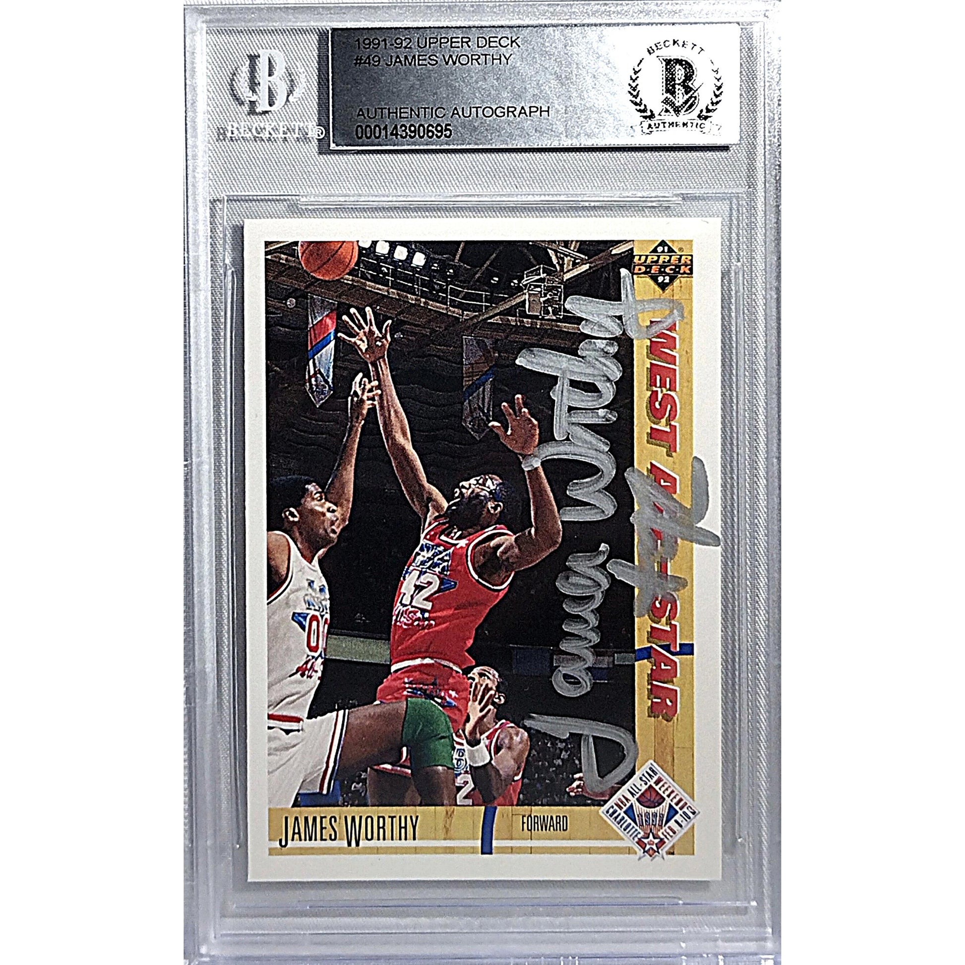 Basketballs- Autographed- James Worthy Signed Los Angeles Lakers 1991-1992 Upper Deck Basketball Card Beckett Slabbed 101