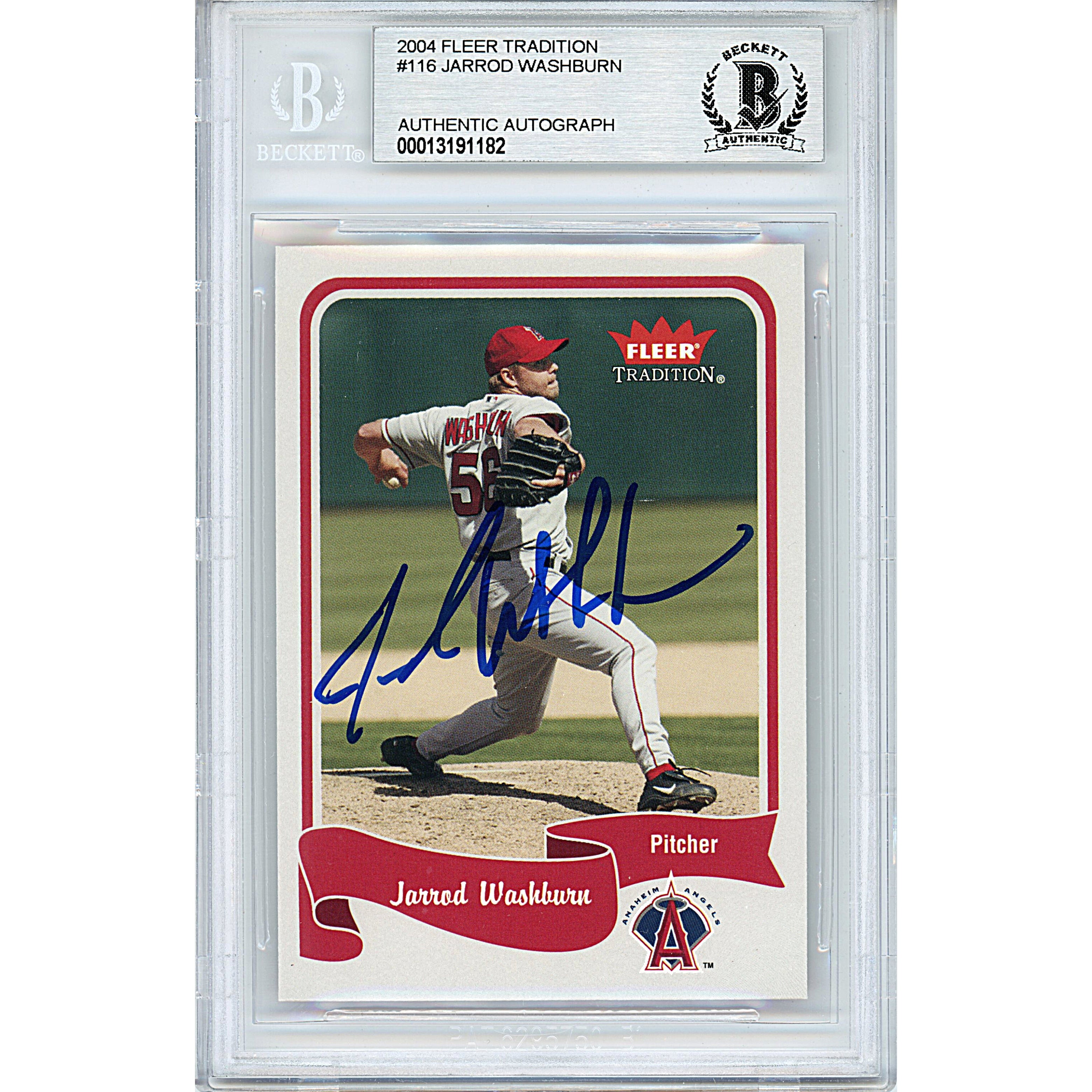 2004 Fleer #00013191182 Jarrod Washburn Autographed Trading Card – Beckett BAS