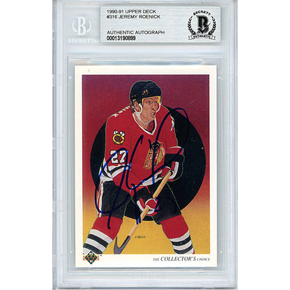 Hockey- Autographed- Jeremy Roenick Signed Chicago Blackhawks 1990-1991 Upper Deck Hockey Trading Card Beckett BAS Slabbed 00013190899 - 101