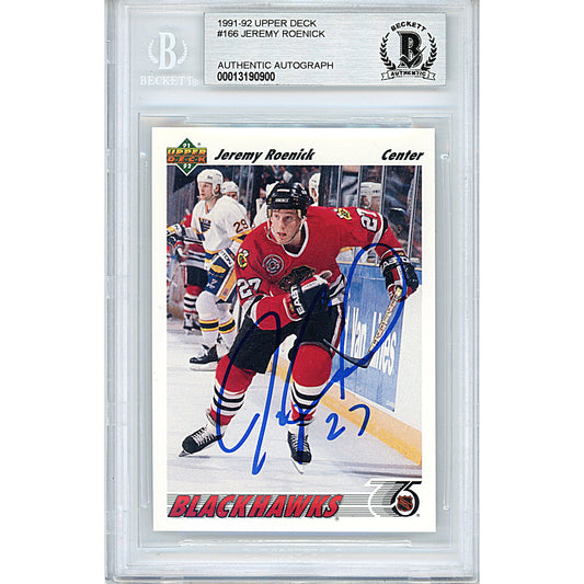 Hockey- Autographed- Jeremy Roenick Signed Chicago Blackhawks 1991-1992 Upper Deck Hockey Card Beckett BAS Slabbed 00013190900 - 101