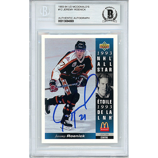 Hockey- Autographed- Jeremy Roenick Signed Chicago Blackhawks 1993-1994 Upper Deck McDonalds All Star Game Hockey Card Beckett BAS Slabbed 00013694869 - 101