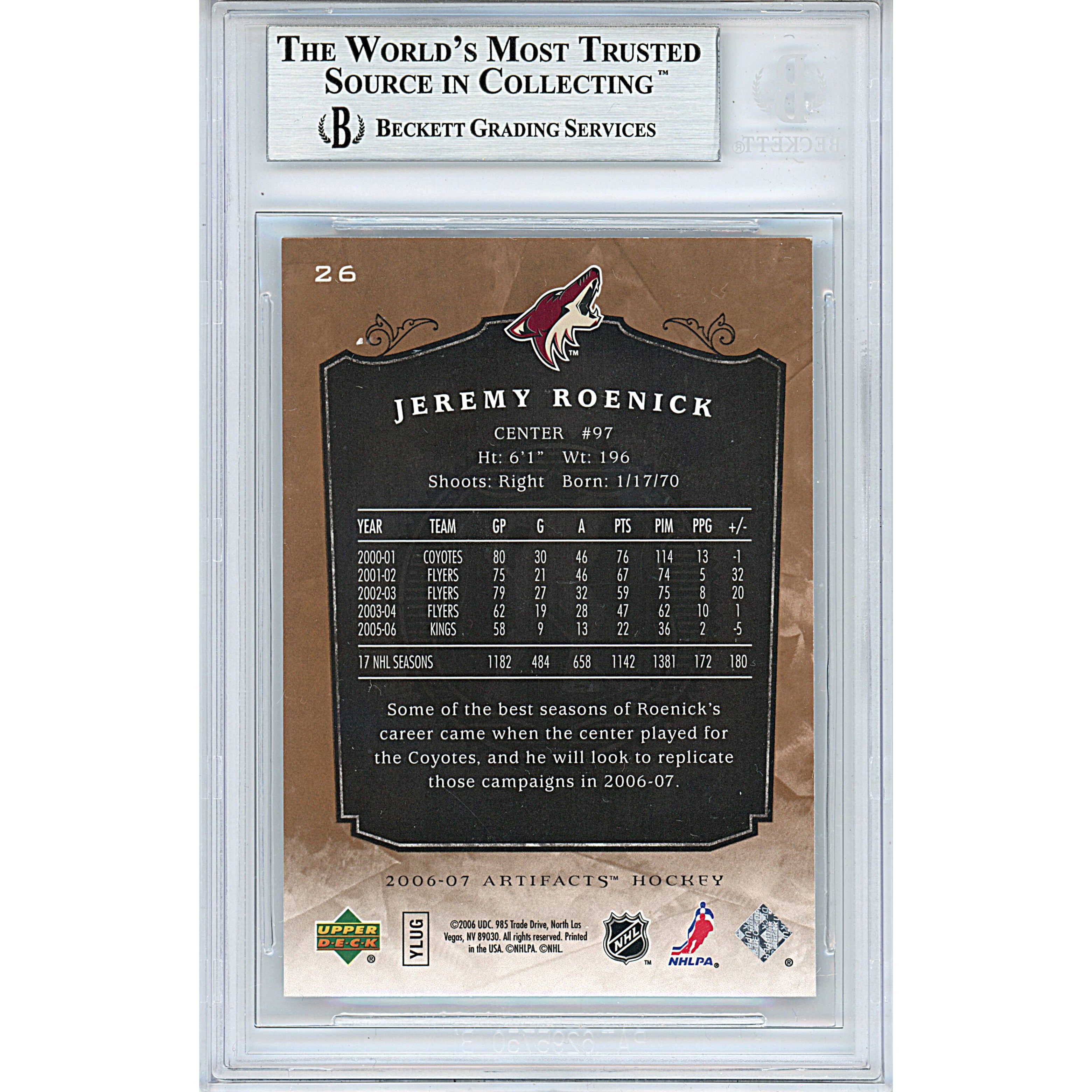 Jeremy Roenick signed trading card – signature close-up – Beckett COA