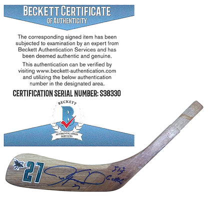 Hockey Stick Blades- Autographed- Jeremy Roenick Signed San Jose Sharks Logo Ice Hockey Stick Blade Proof Photo- Beckett BAS - 101