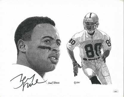 Footballs- Autographed- Jerry Rice Signed Oakland Raiders 11x14 Frank Nareau Art Print Lihto JSA Authentication 102