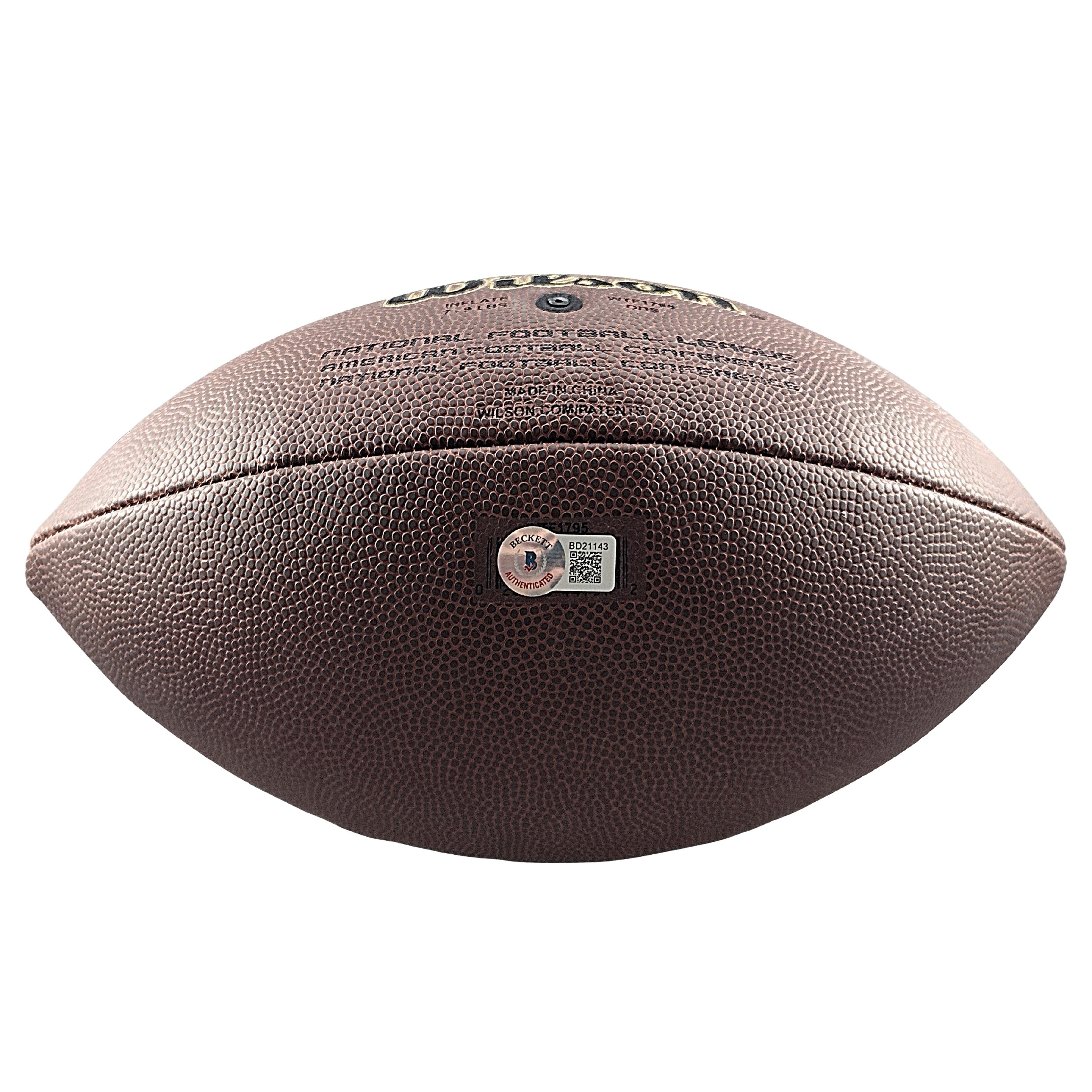 Jim Covert signed football – signature close-up – Beckett COA