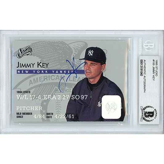 Baseballs- Autographed- Jimmy Key Signed New York Yankees 1995 Donruss Studio Baseball Card Beckett BAS Slabbed 00013191040 - 101