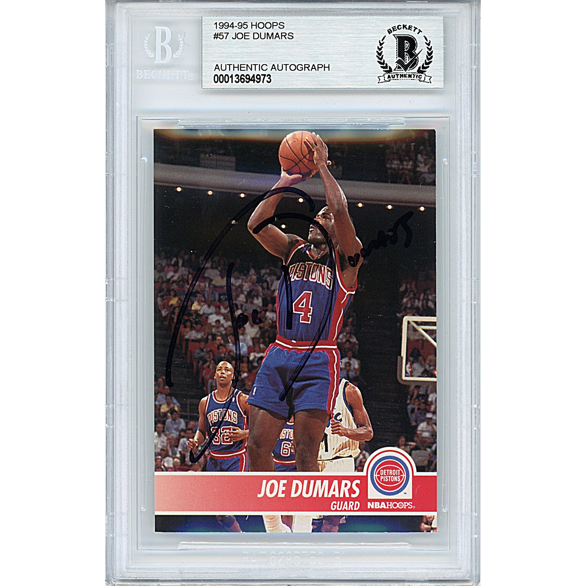 Basketballs- Autographed- Joe Dumars Signed Detroit Pistons 1994-1995 Hoops Basketball Card Beckett BAS Slabbed 00013694973 - 101