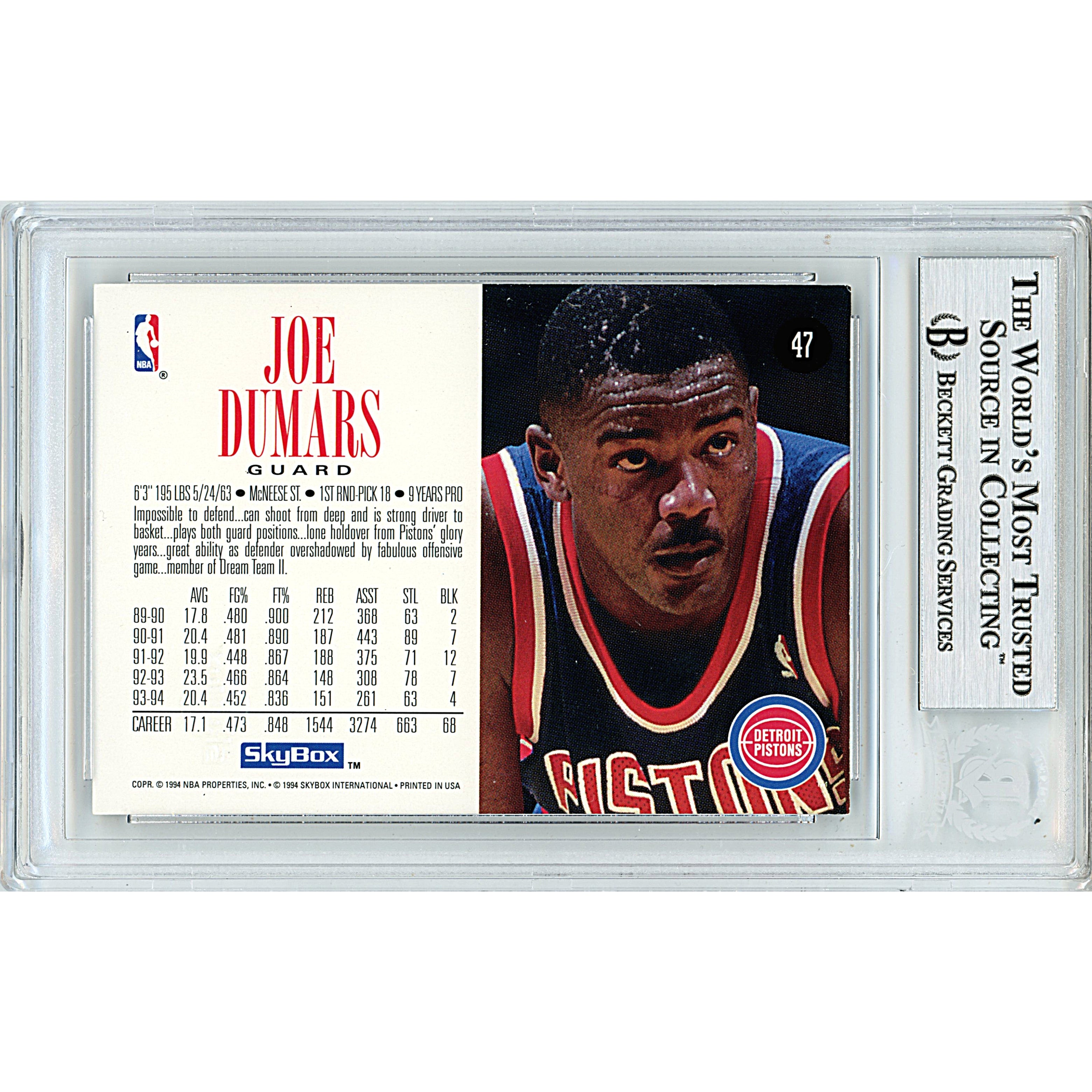 Joe Dumars signed trading card – signature close-up – Beckett COA