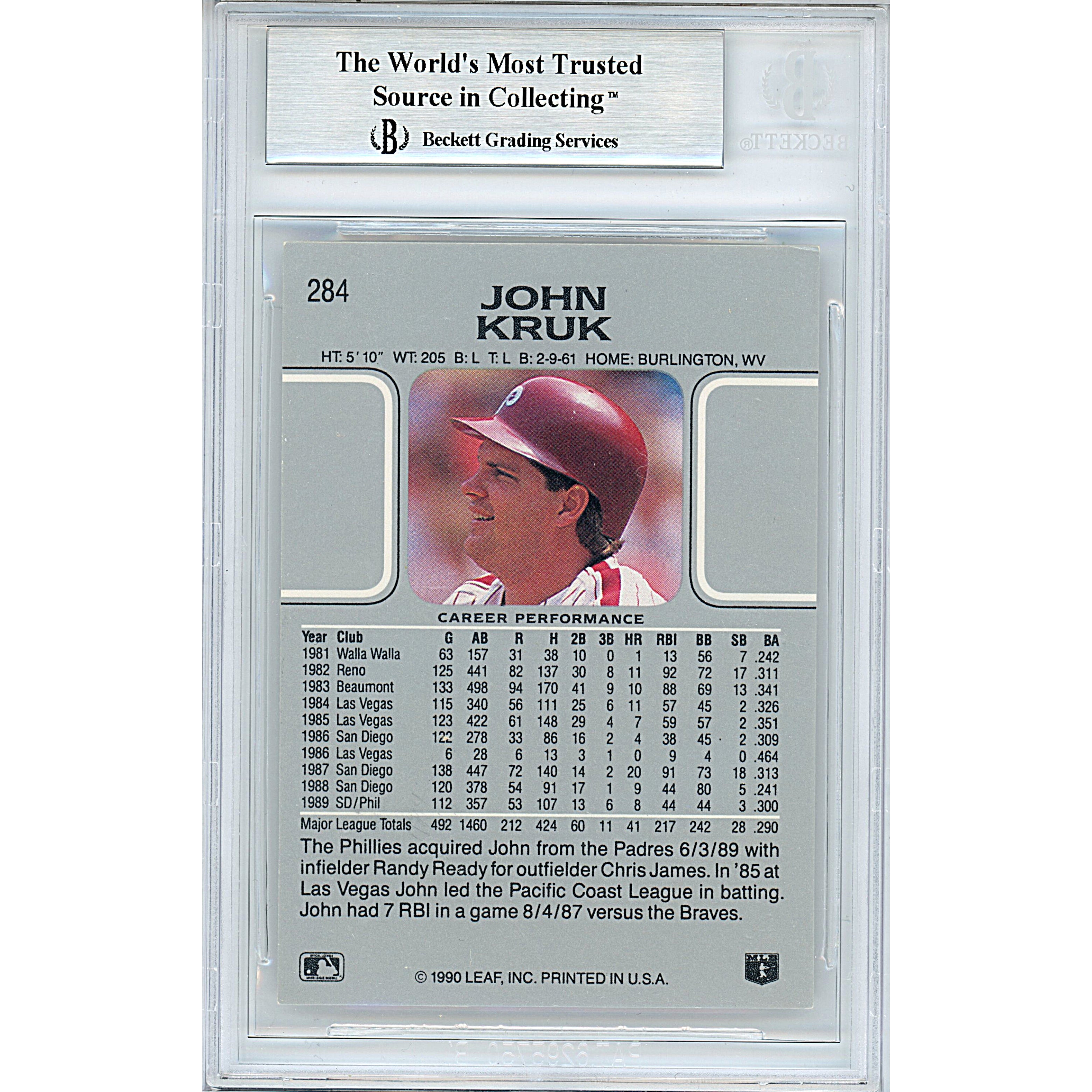 John Kruk signed trading card – signature close-up – Beckett COA
