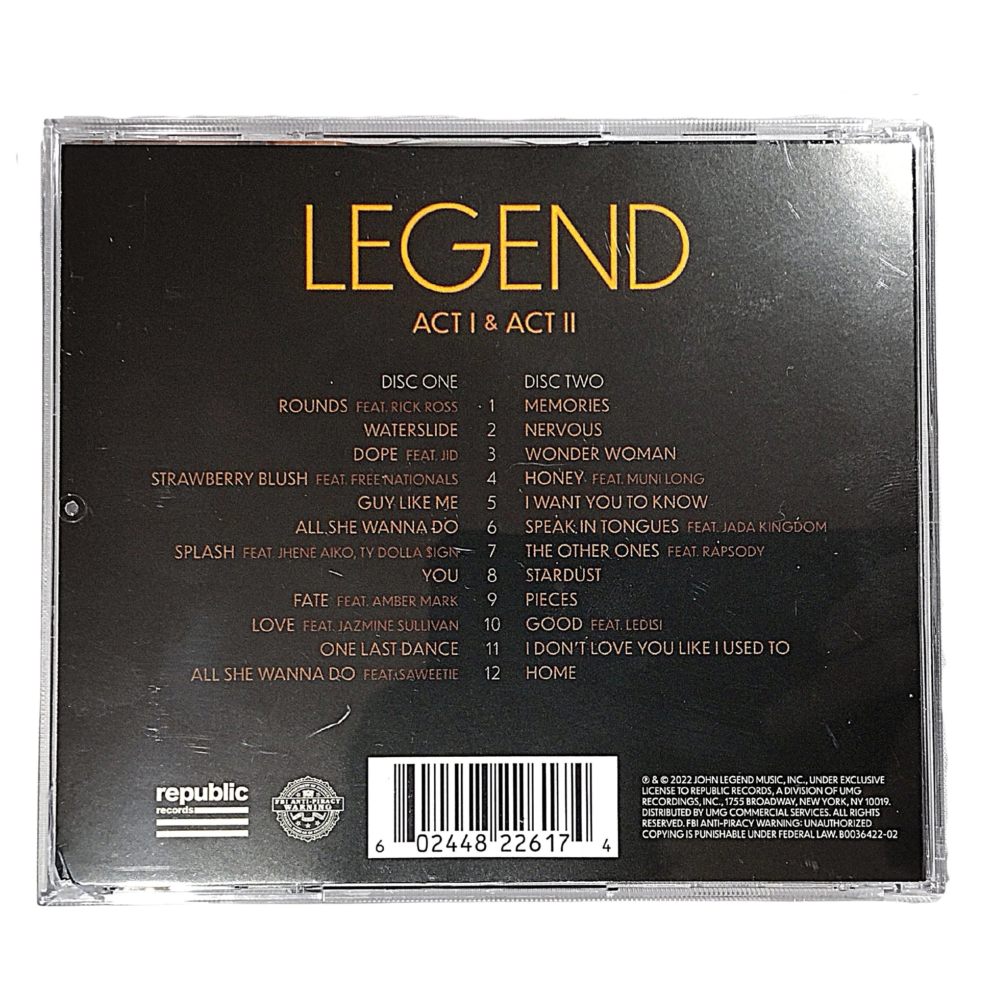 Music- Autographed- John Legend Signed Legend CD Cover Insert with Compact Disc Beckett Authentication 105