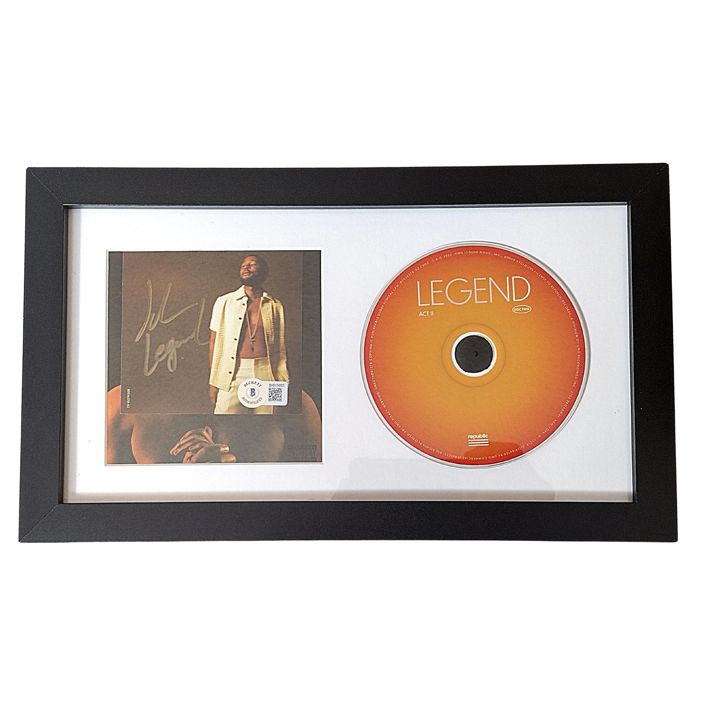 Music- Autographed- John Legend Signed Legend Compact Disc Insert with Framed and Matted CD Wall Display Beckett Certified 201