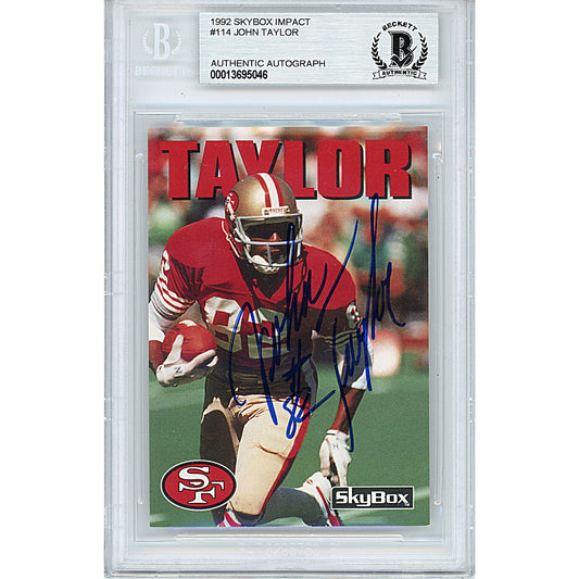 Footballs- Autographed- John Taylor Signed San Francisco 49ers 1992 Skybox Impact Football Card Beckett Slabbed 00013695046 - 101