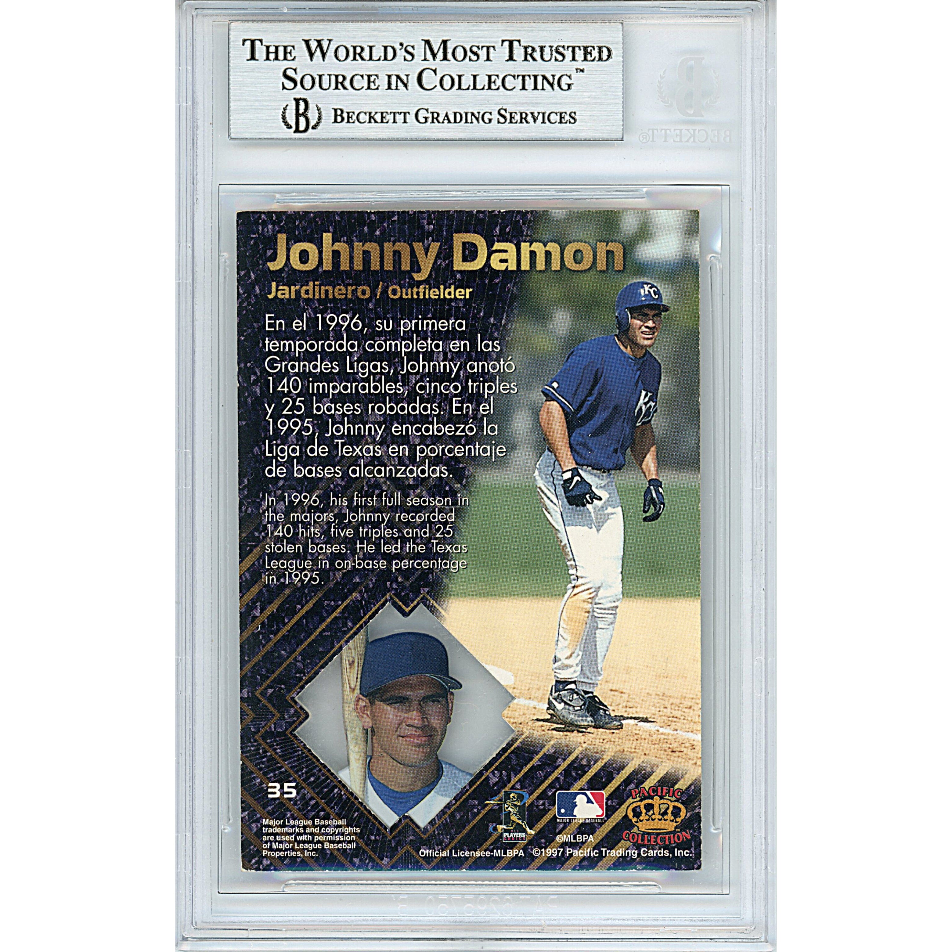Johnny Damon signed trading card – signature close-up – Beckett COA