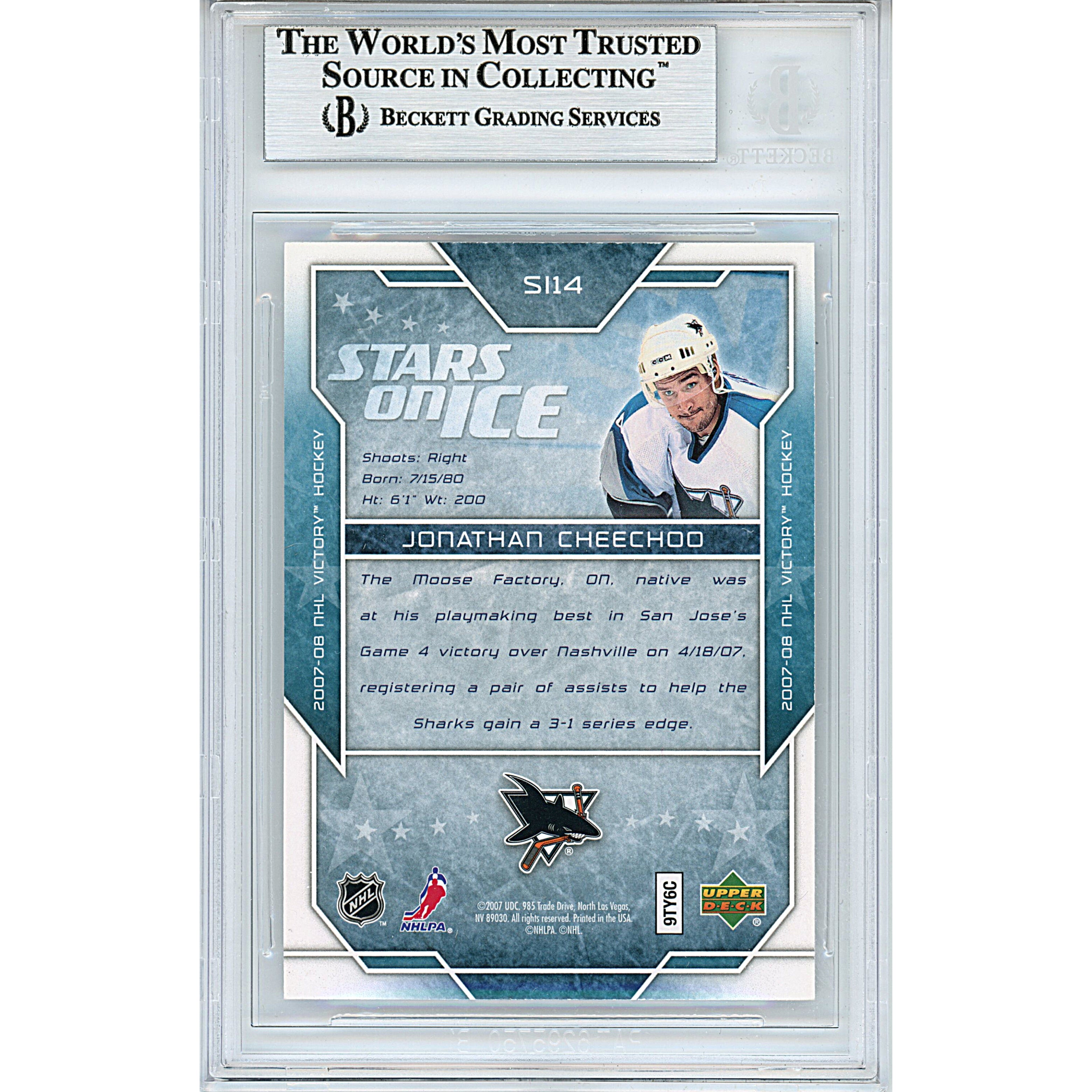 Jonathan Cheechoo signed trading card – signature close-up – Beckett COA