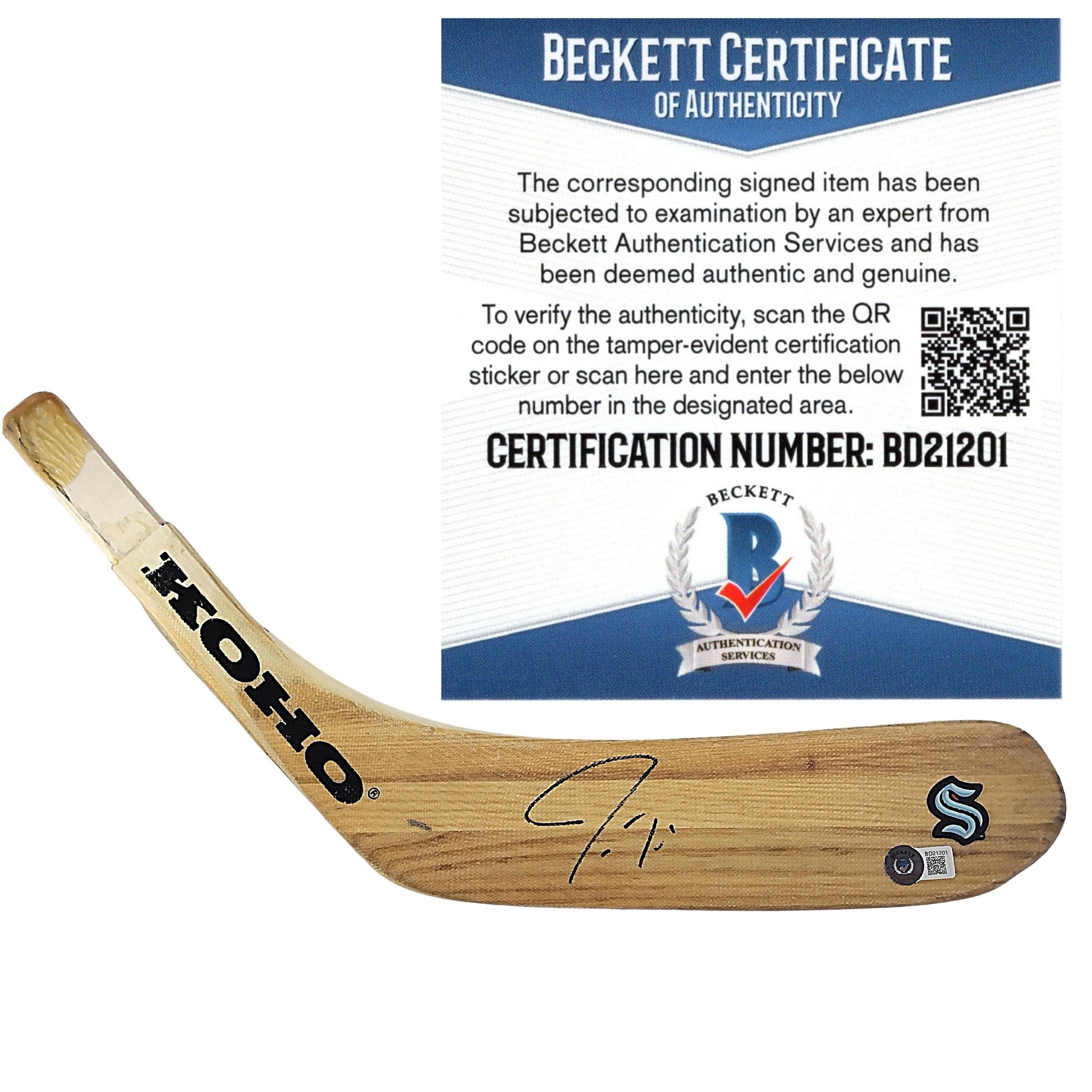 Hockey- Autographed- Jordan Eberle Signed Seattle Kraken Hockey Stick Blade Exact Proof Photo Beckett Authenticated 401