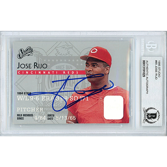 Baseballs- Autographed- Jose Rijo Signed Cincinnati Reds 1995 Donruss Studio Baseball Card Beckett BAS Slabbed 00013191029 - 101