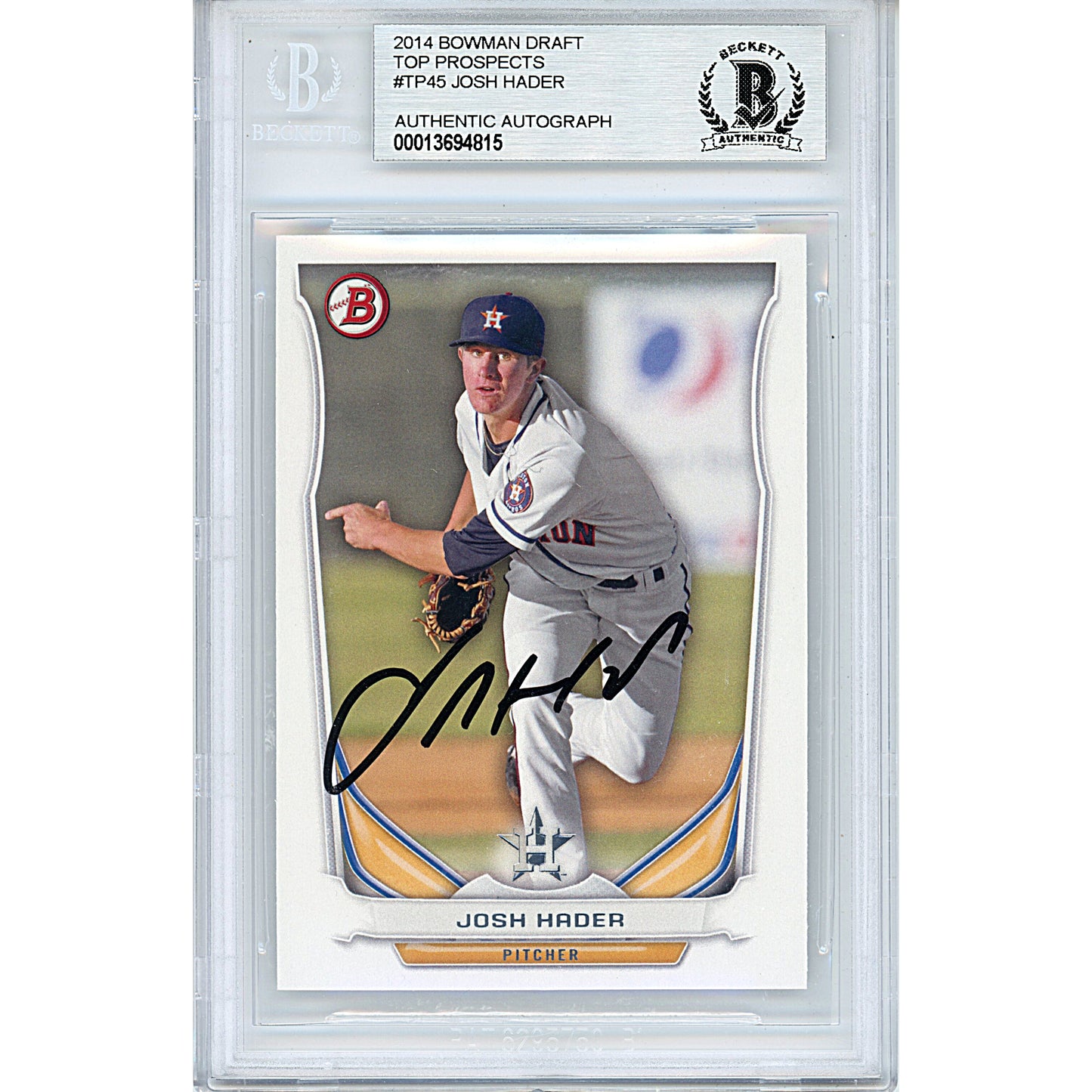 Baseballs- Autographed- Josh Hader Signed Houston Astros 2014 Bowman Draft Top Prospects Baseball Card Beckett Slabbed 00013694815 - 101