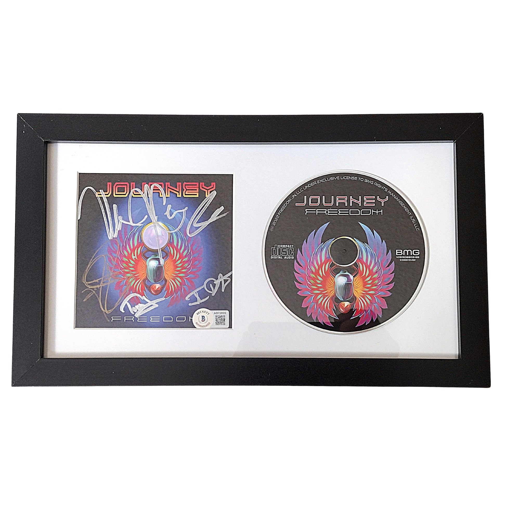Music- Autographed- Journey Band Signed Freedom Compact Disc Framed and Matted CD Display Beckett Authentication 302