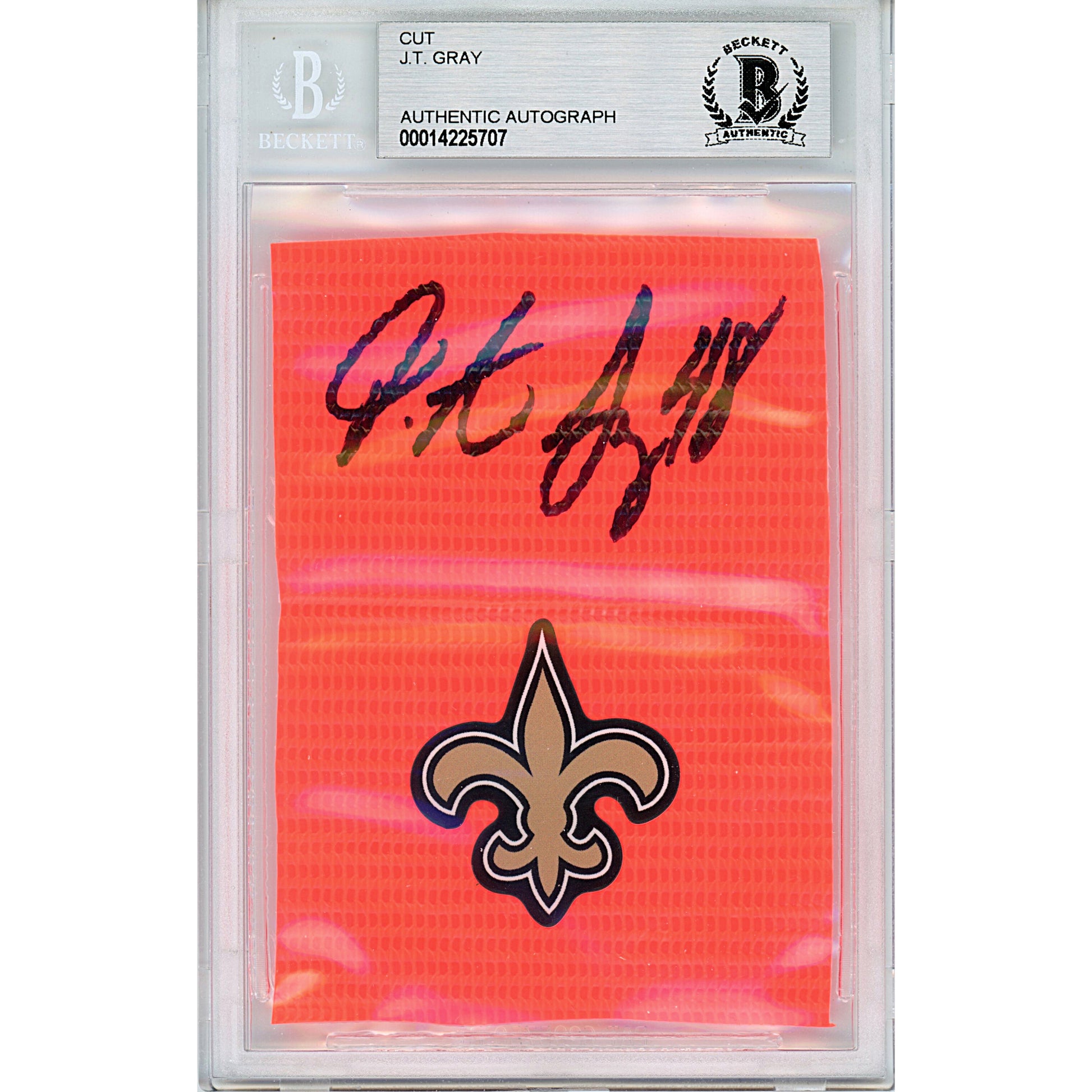 Footballs- Autographed- JT Gray Signed New Orleans Saints Football End Zone Pylon Piece Cut Beckett Slabbed 00014225707 - 101