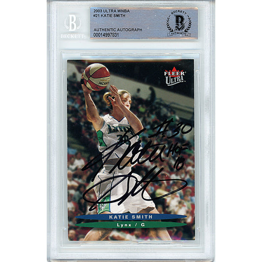 Basketballs- Autographed- Katie Smith Signed Minnesota Lynx 2003 Fleer Ultra WNBA Basketball Card Beckett Authentication Slabbed 00014997831 - 101