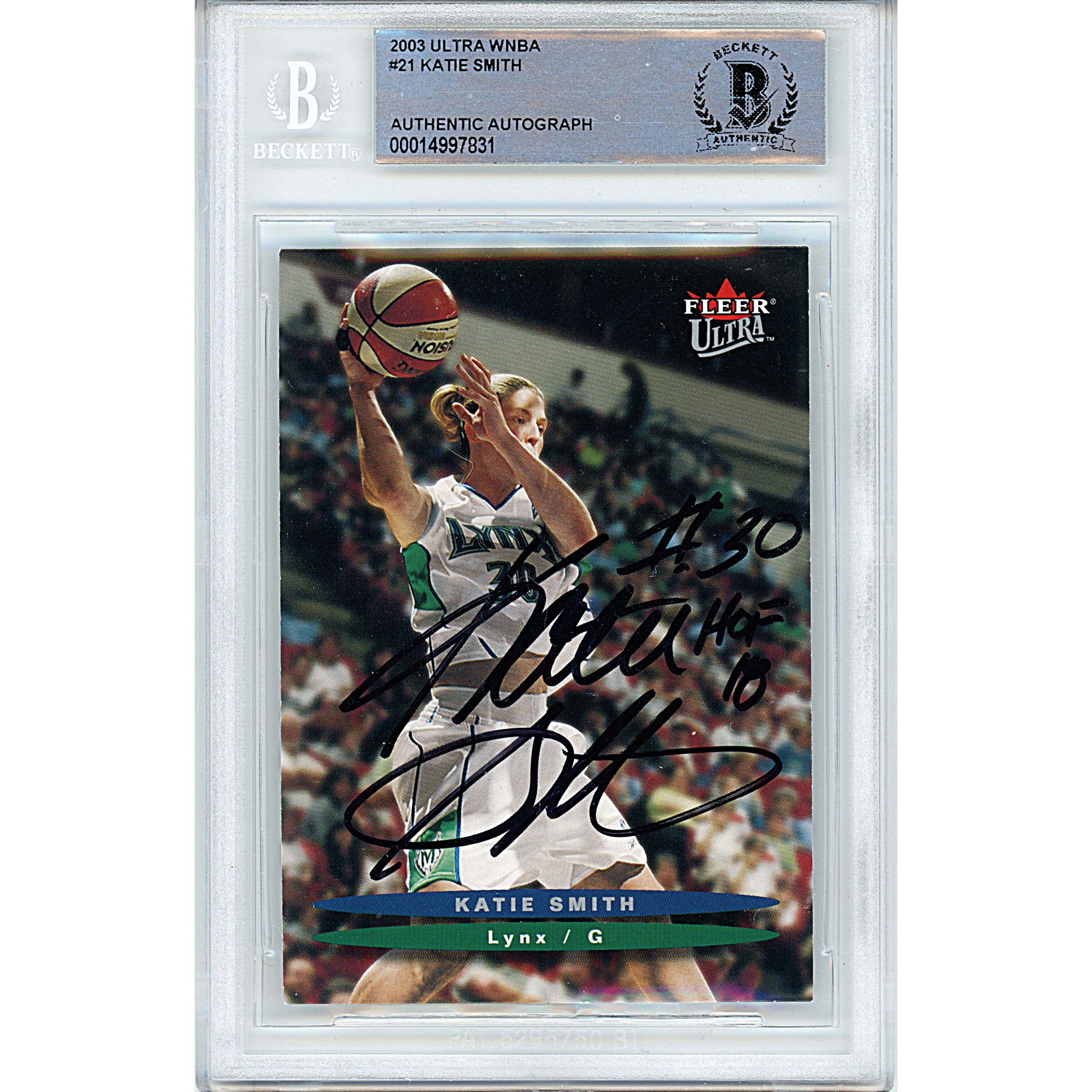 Katie Smith autographed trading card – full view – Beckett COA