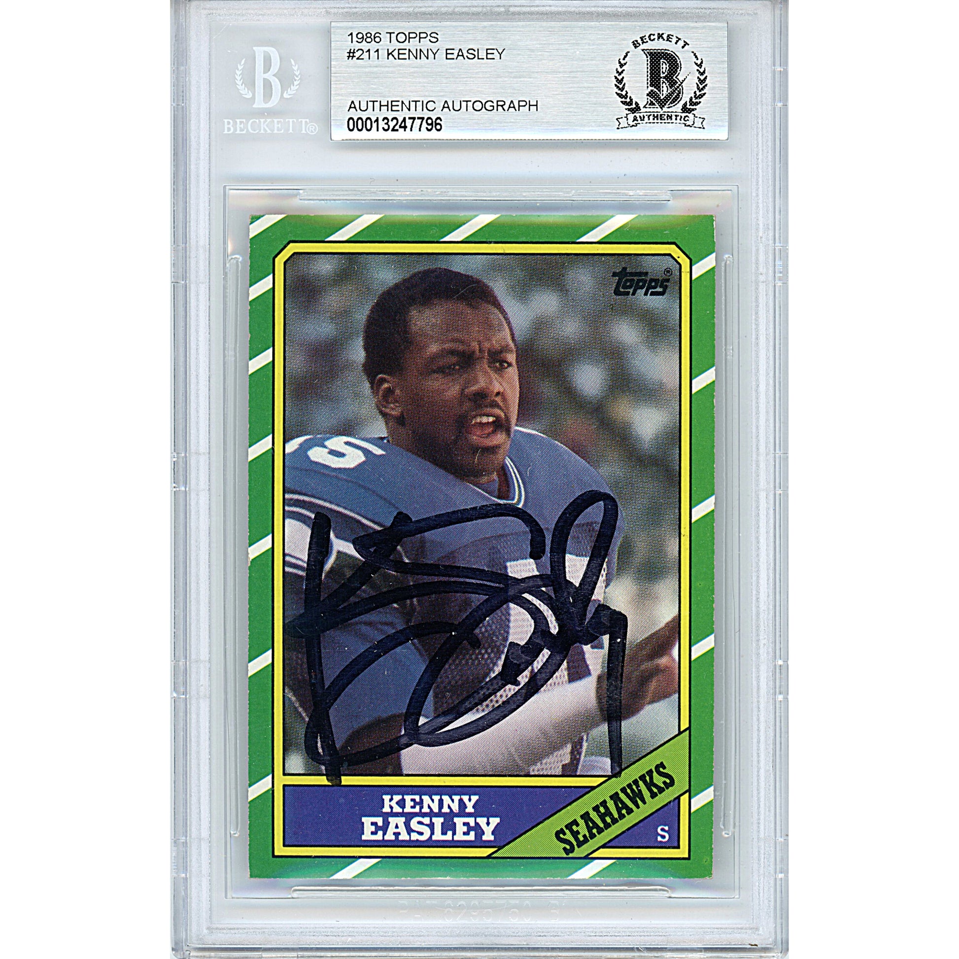 Footballs- Autographed- Kenny Easley Signed Seattle Seahawks 1986 Topps Football Card Beckett BAS Authenticated Slabbed 00013247796 - 101