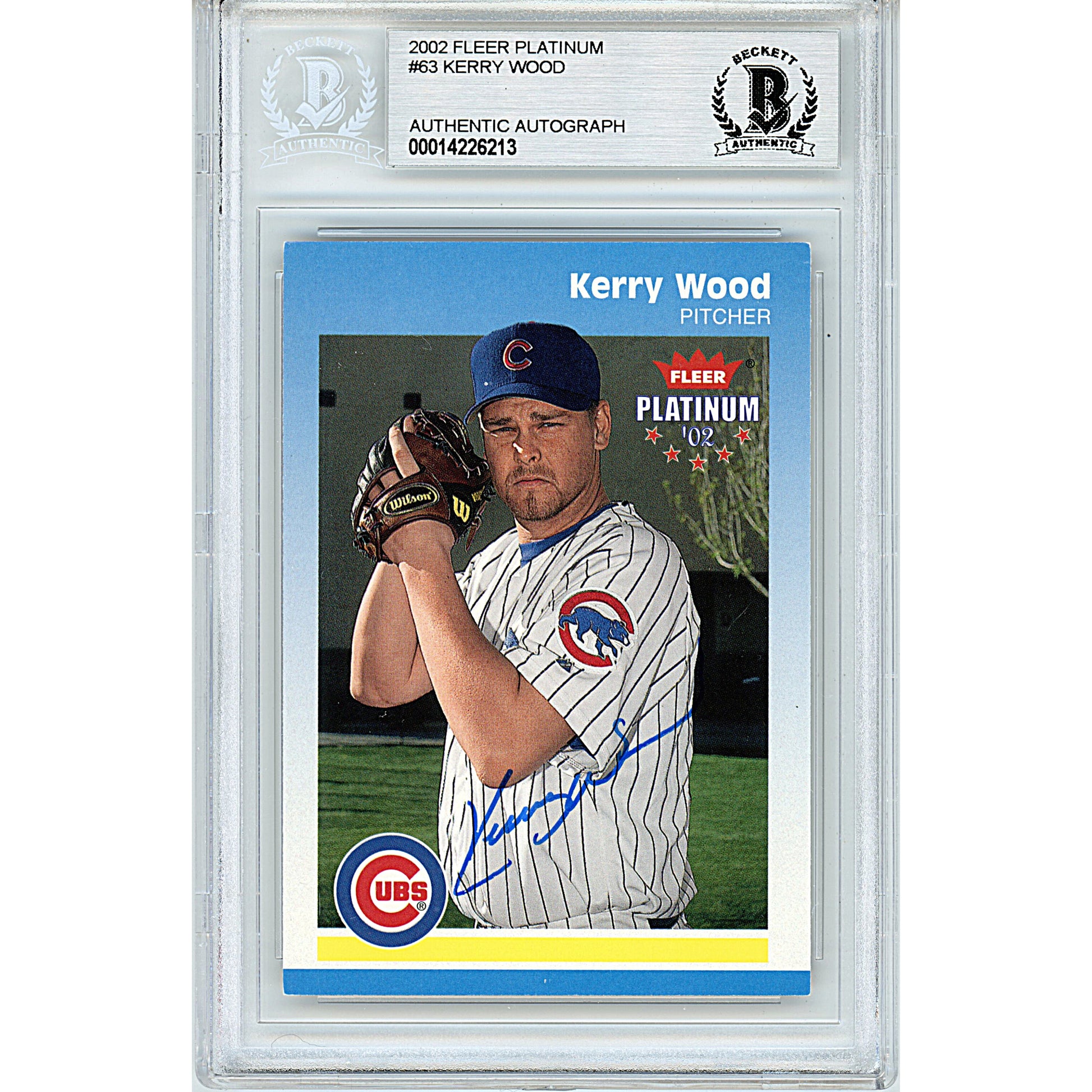 Baseballs- Autographed- Kerry Wood Signed Chicago Cubs 2002 Fleer Tradition Baseball Card Beckett BAS Slabbed 00014226213 - 101