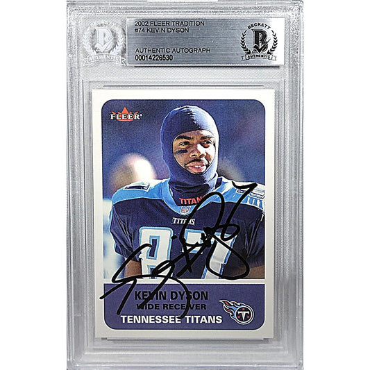 Footballs- Autographed- Kevin Dyson Signed Tennessee Titans 2002 Fleer Tradition Football Card Beckett BAS Slabbed 101